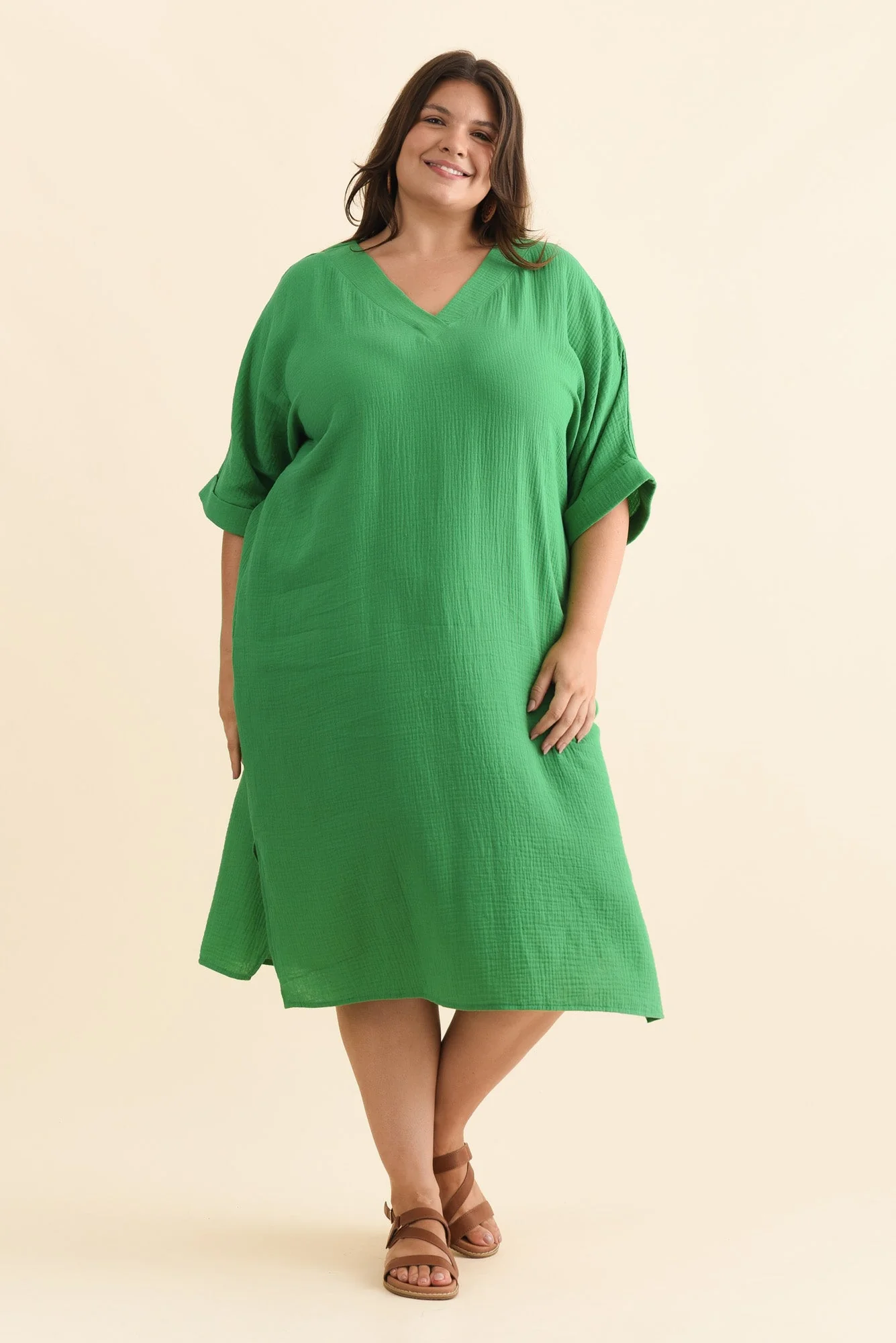 Roma Green Cotton Cheesecloth Dress - Image 9