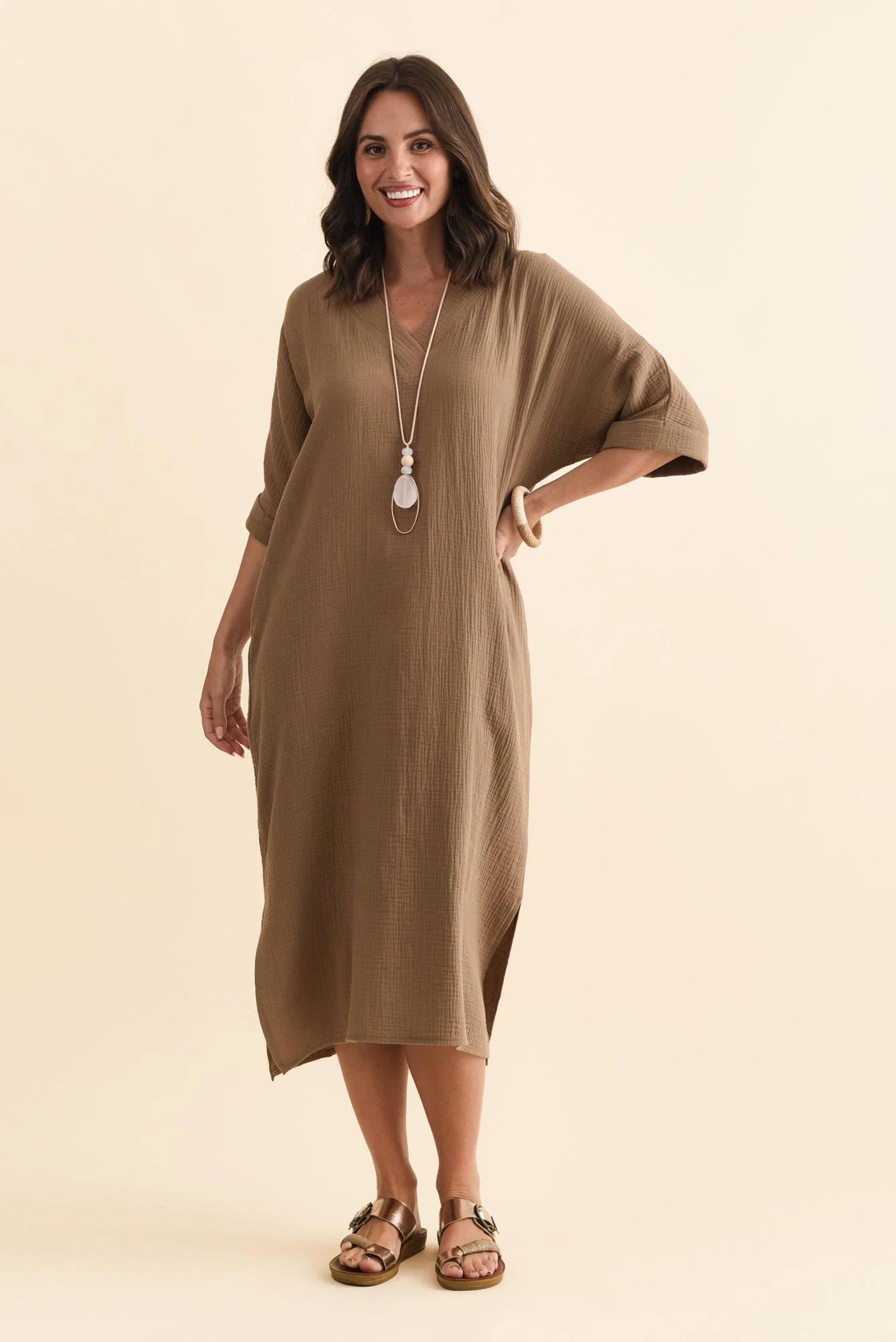 Roma Mocha Cotton Cheesecloth Dress - Image 2