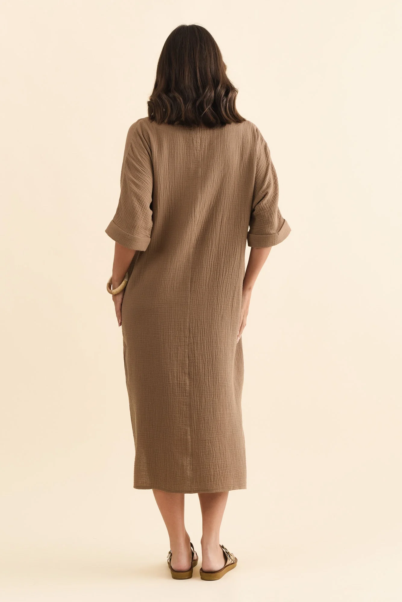 Roma Mocha Cotton Cheesecloth Dress - Image 4