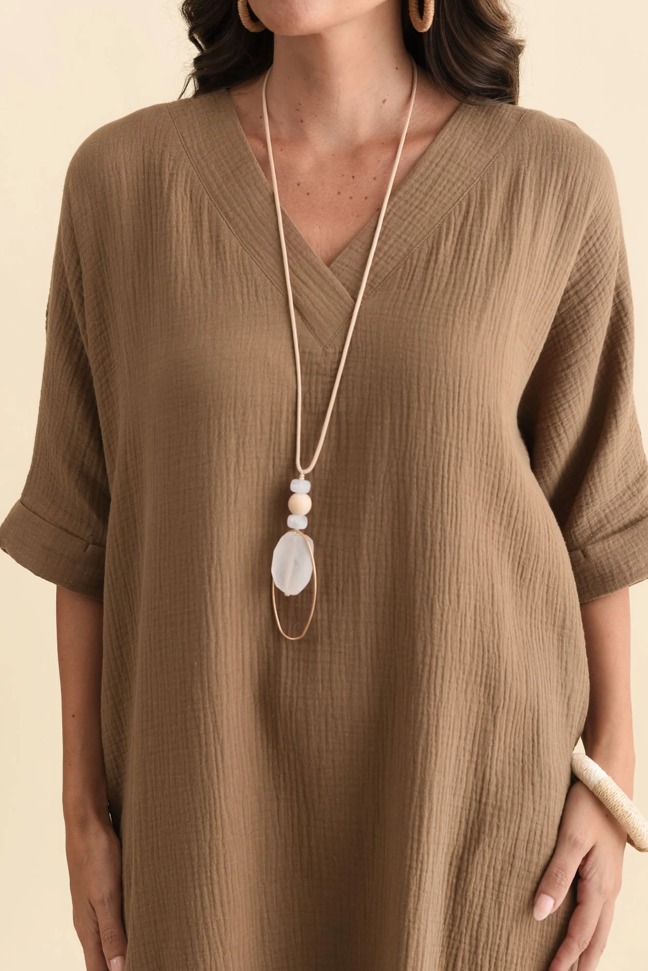 Roma Mocha Cotton Cheesecloth Dress - Image 5