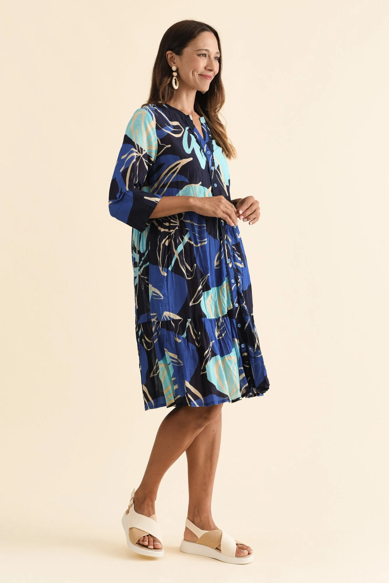 Romy Blue Tiger Lily Crinkle Cotton Dress - Image 3