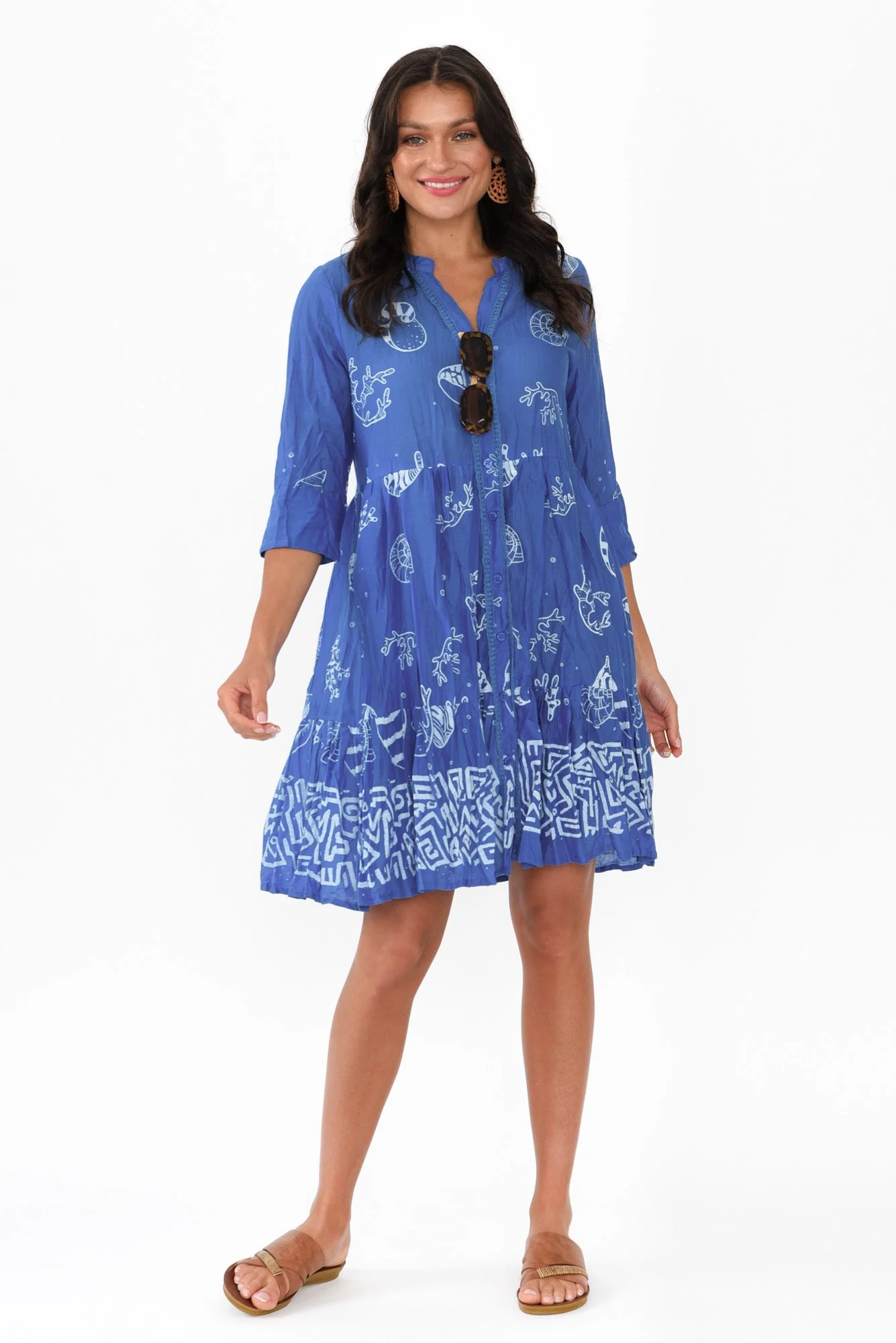 Romy Cobalt Seashell Crinkle Cotton Dress - Image 2