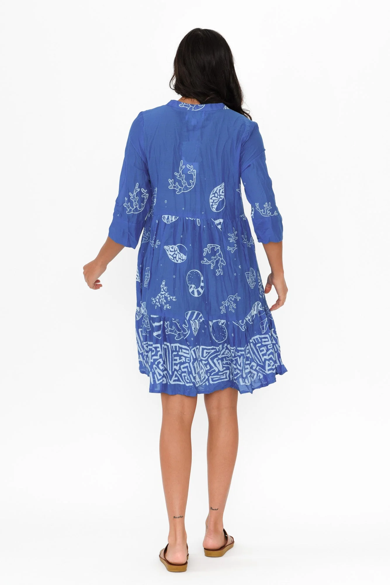 Romy Cobalt Seashell Crinkle Cotton Dress - Image 4