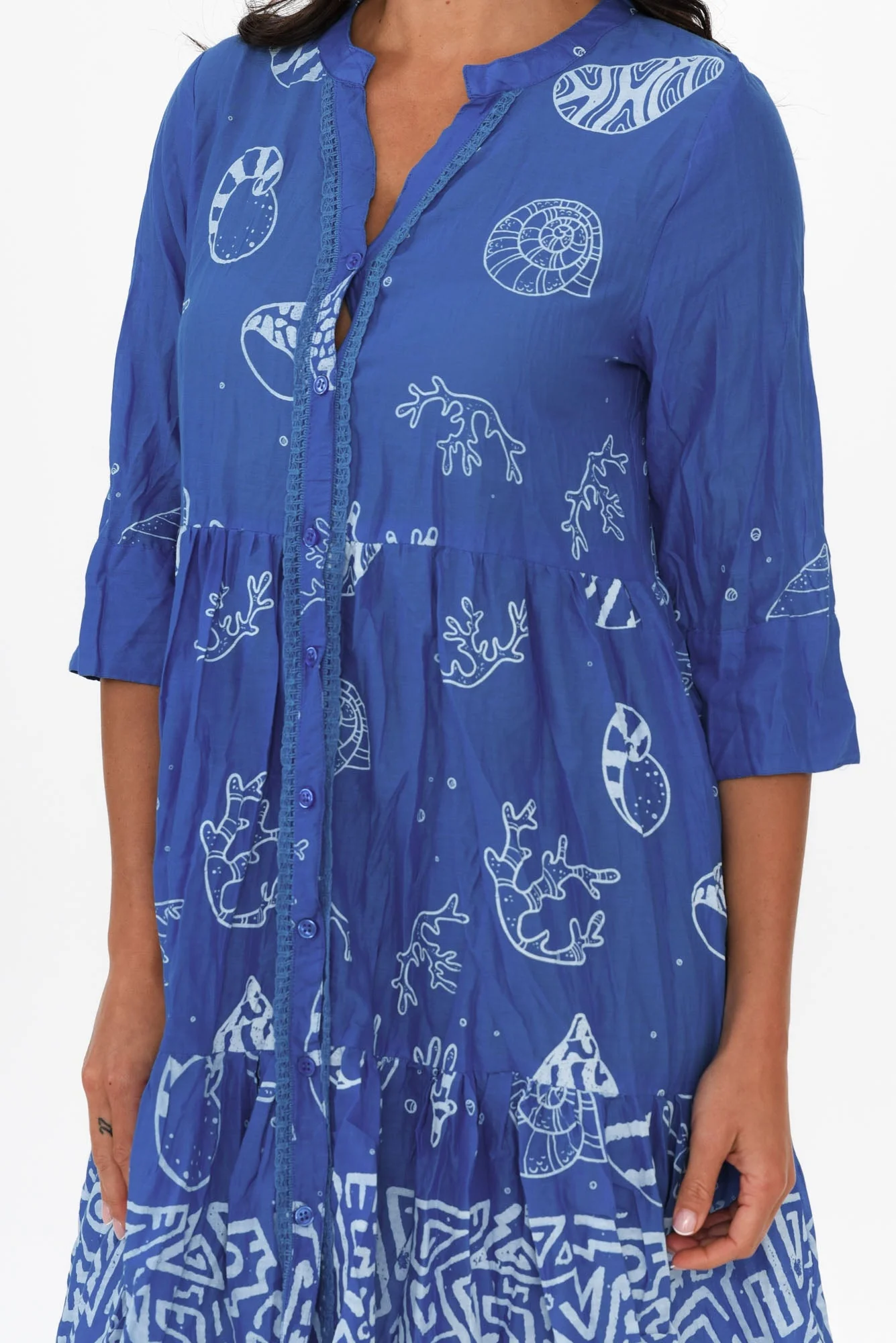 Romy Cobalt Seashell Crinkle Cotton Dress - Image 5