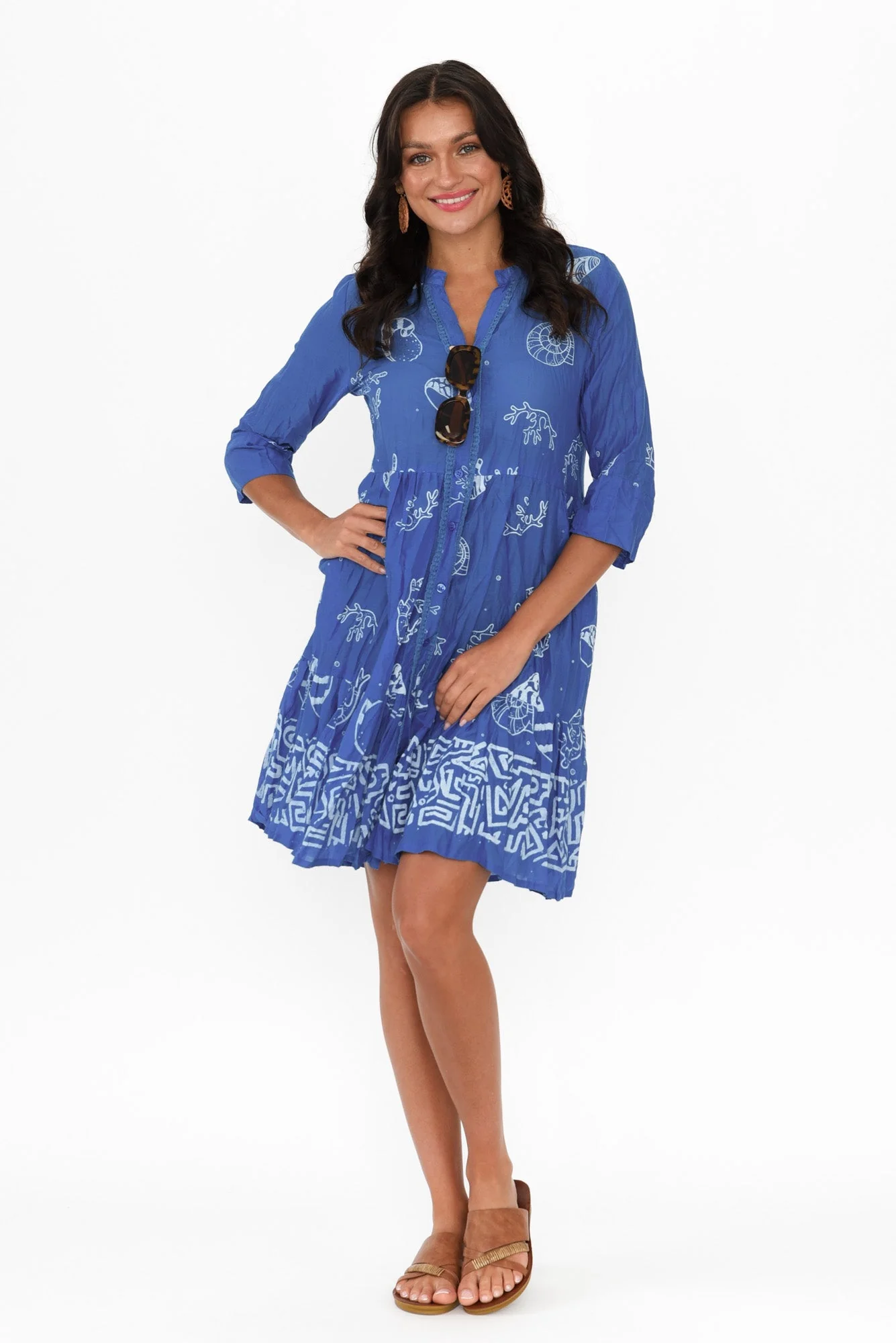 Romy Cobalt Seashell Crinkle Cotton Dress - Image 6