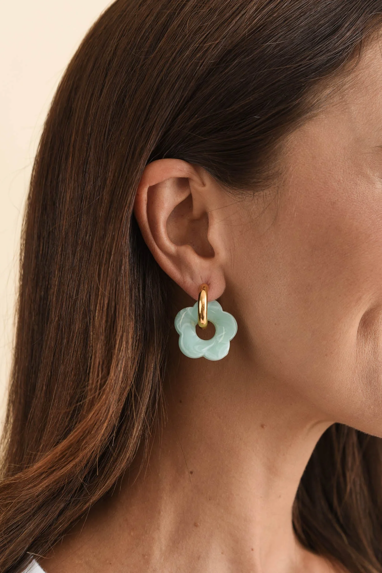 Rosalie Aqua Flower Hoop Earrings - Image 2