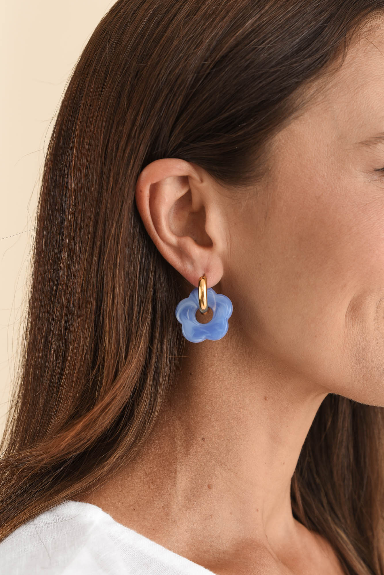 Rosalie Blue Flower Hoop Earrings - Image 2