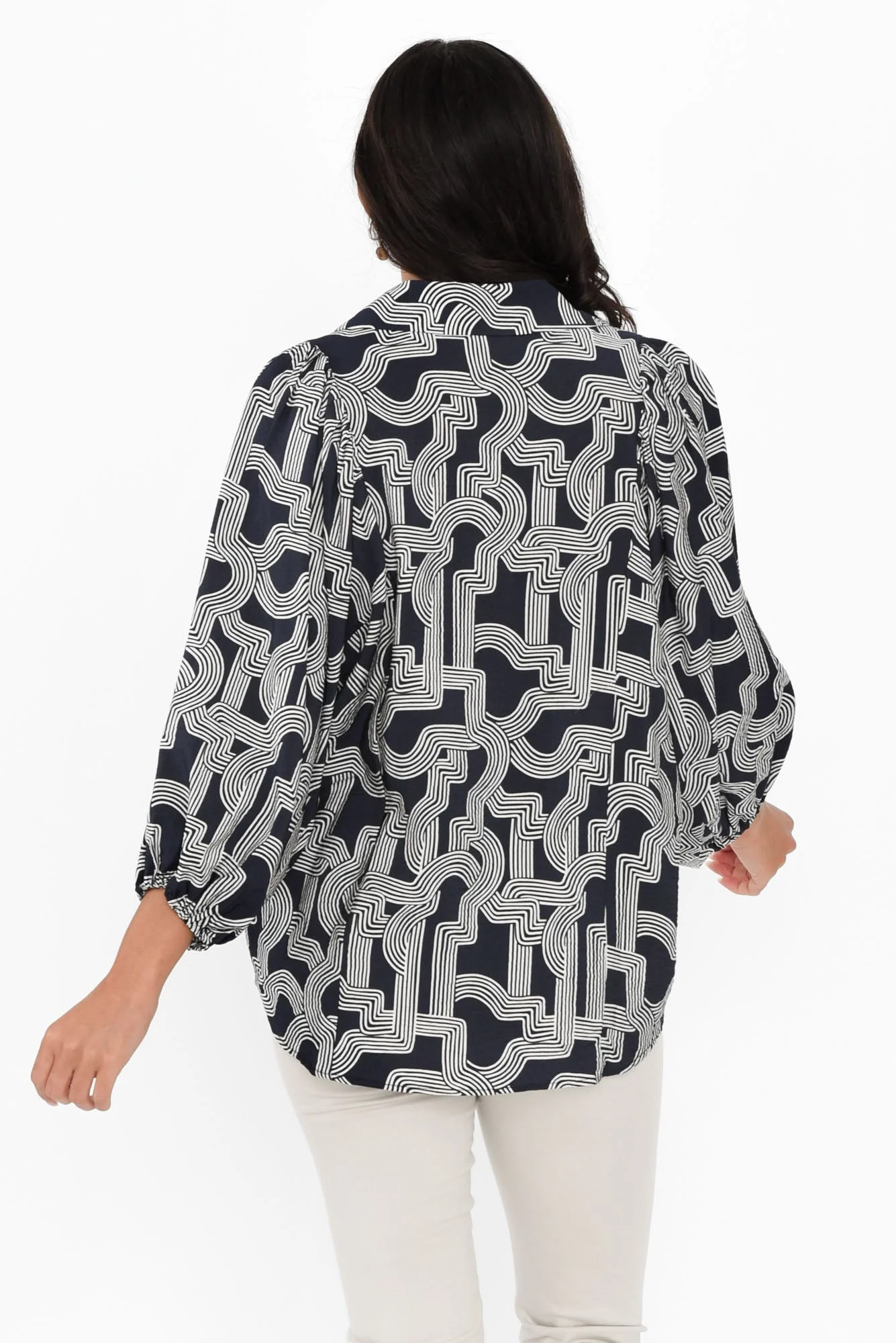 Rosalind Navy Geo Collared Shirt - Image 5