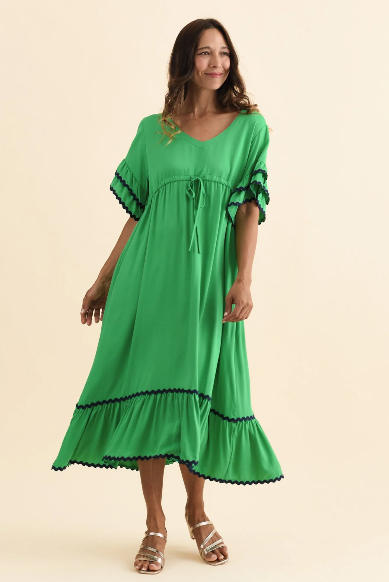 Rosemarie Green Contrast Frill Dress - Image 2