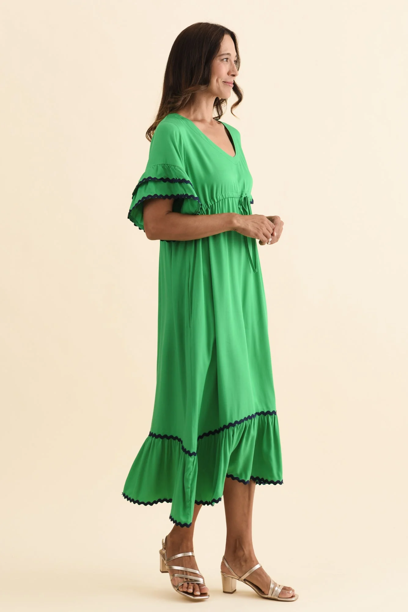 Rosemarie Green Contrast Frill Dress - Image 3