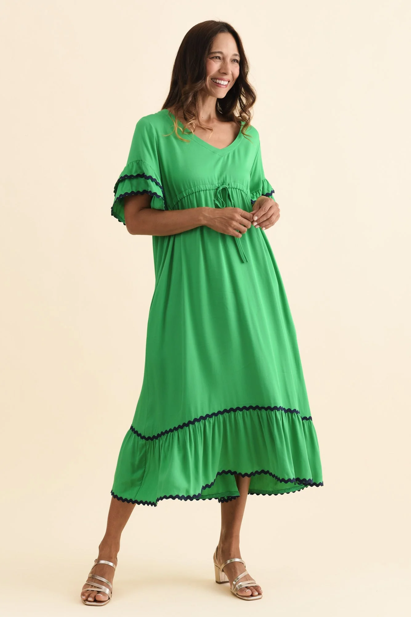 Rosemarie Green Contrast Frill Dress - Image 6