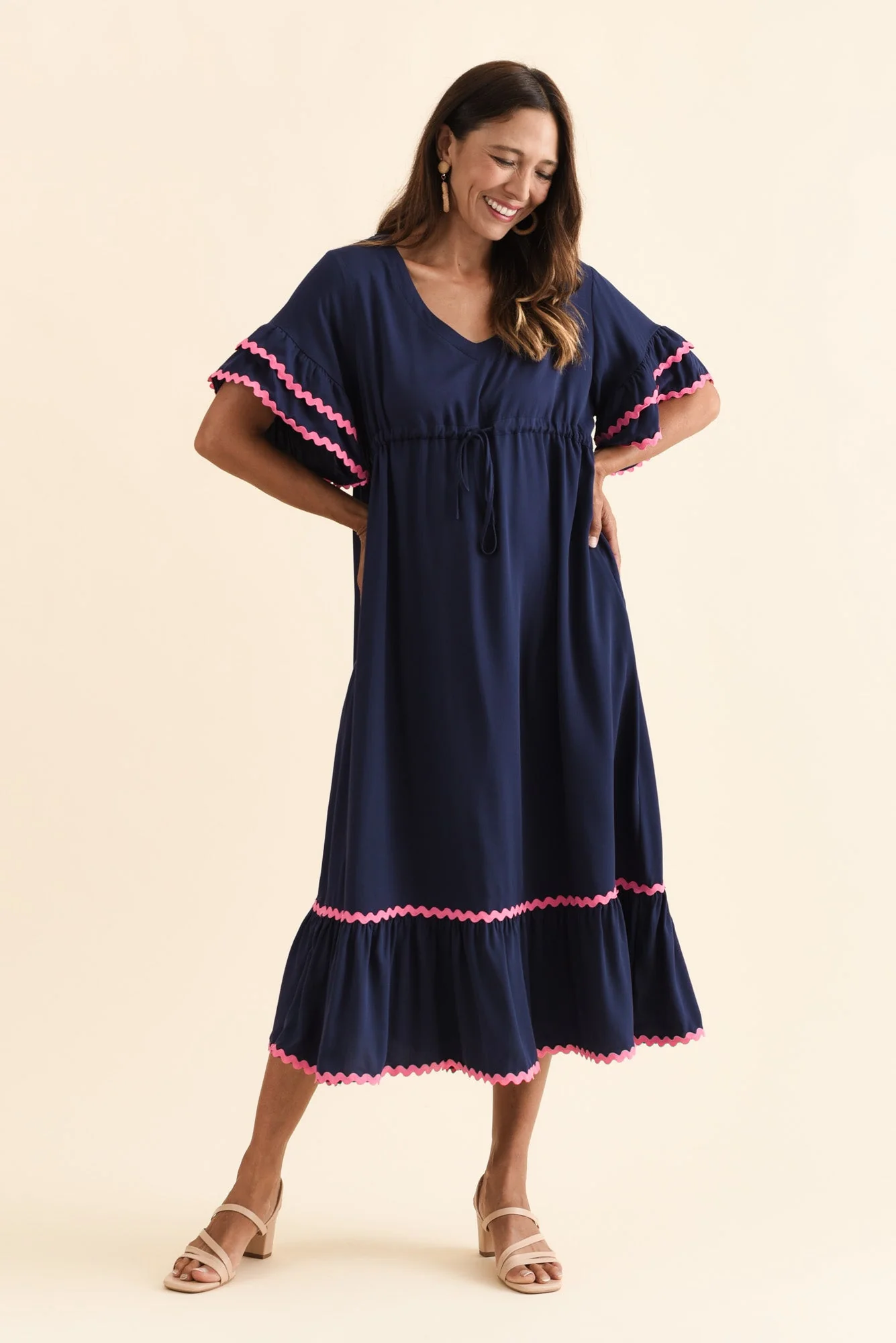 Rosemarie Navy Contrast Frill Dress - Image 2