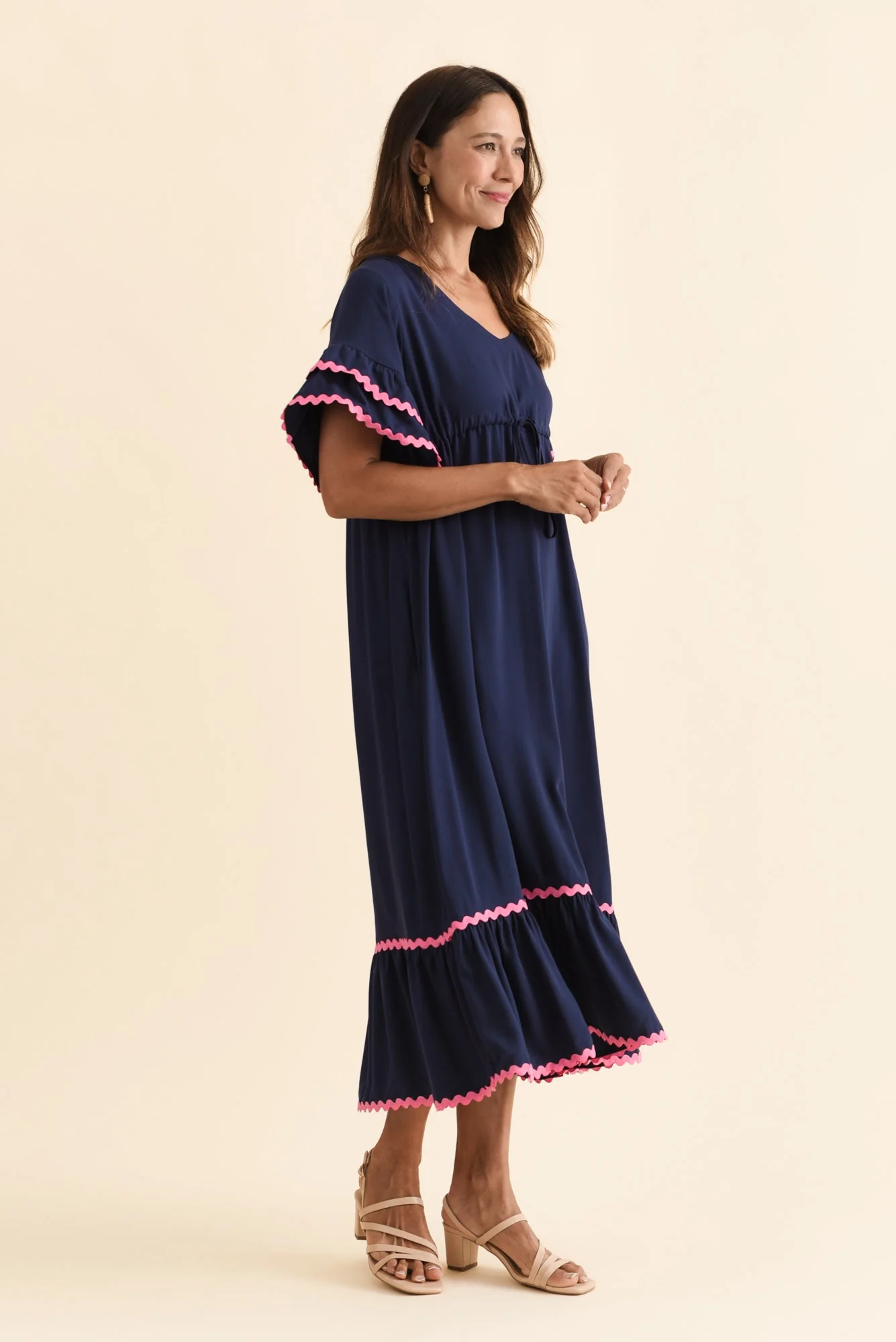 Rosemarie Navy Contrast Frill Dress - Image 3