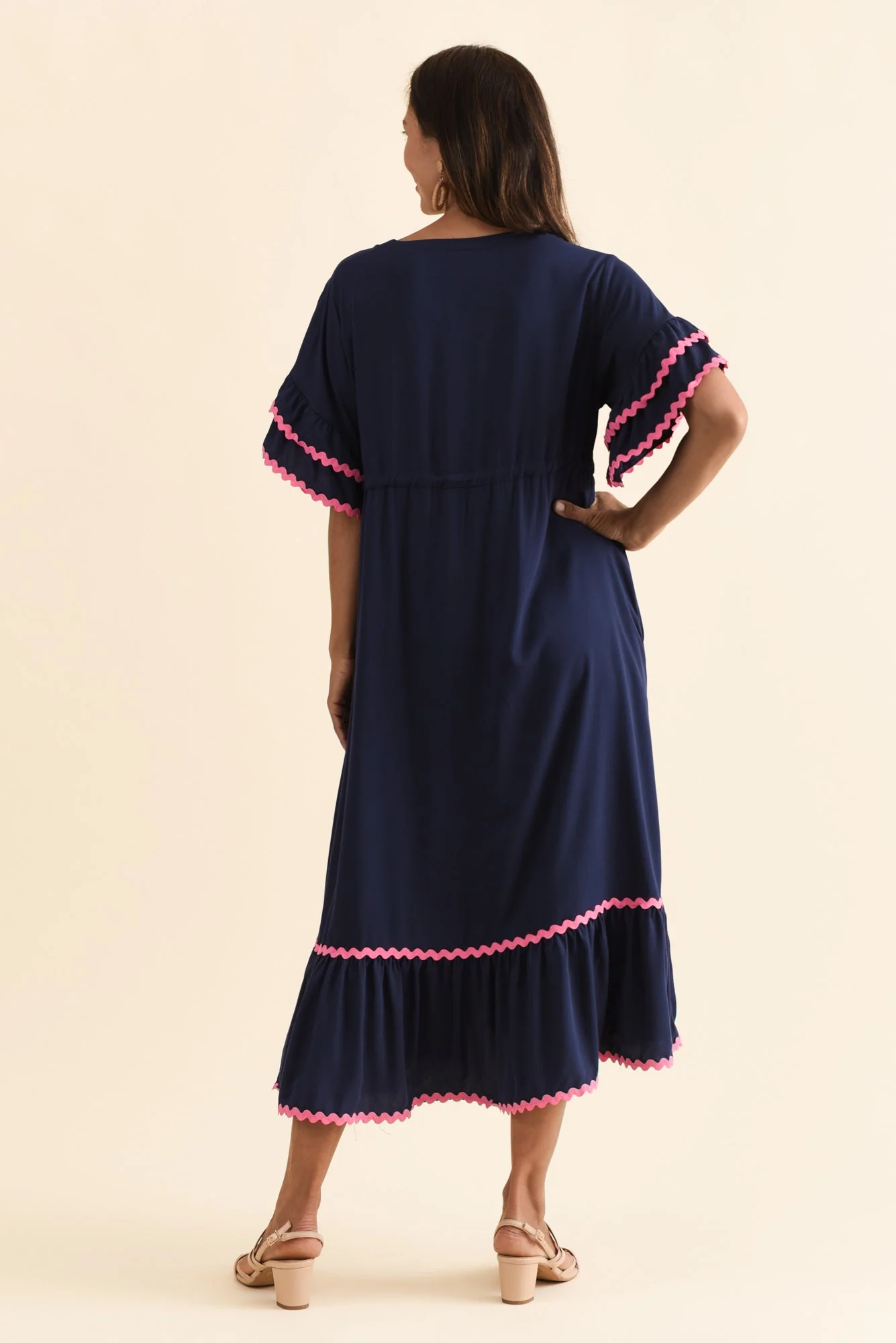 Rosemarie Navy Contrast Frill Dress - Image 4