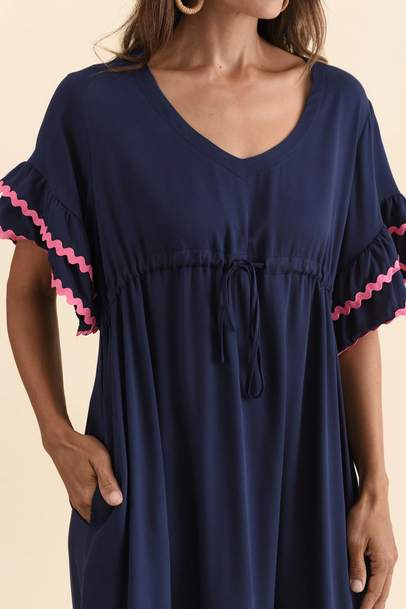 Rosemarie Navy Contrast Frill Dress - Image 5