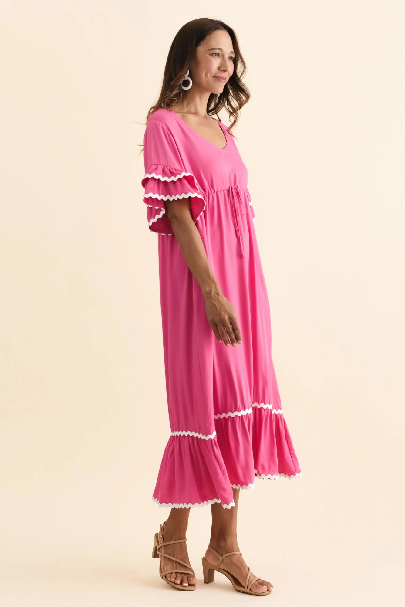 Rosemarie Pink Contrast Frill Dress - Image 3