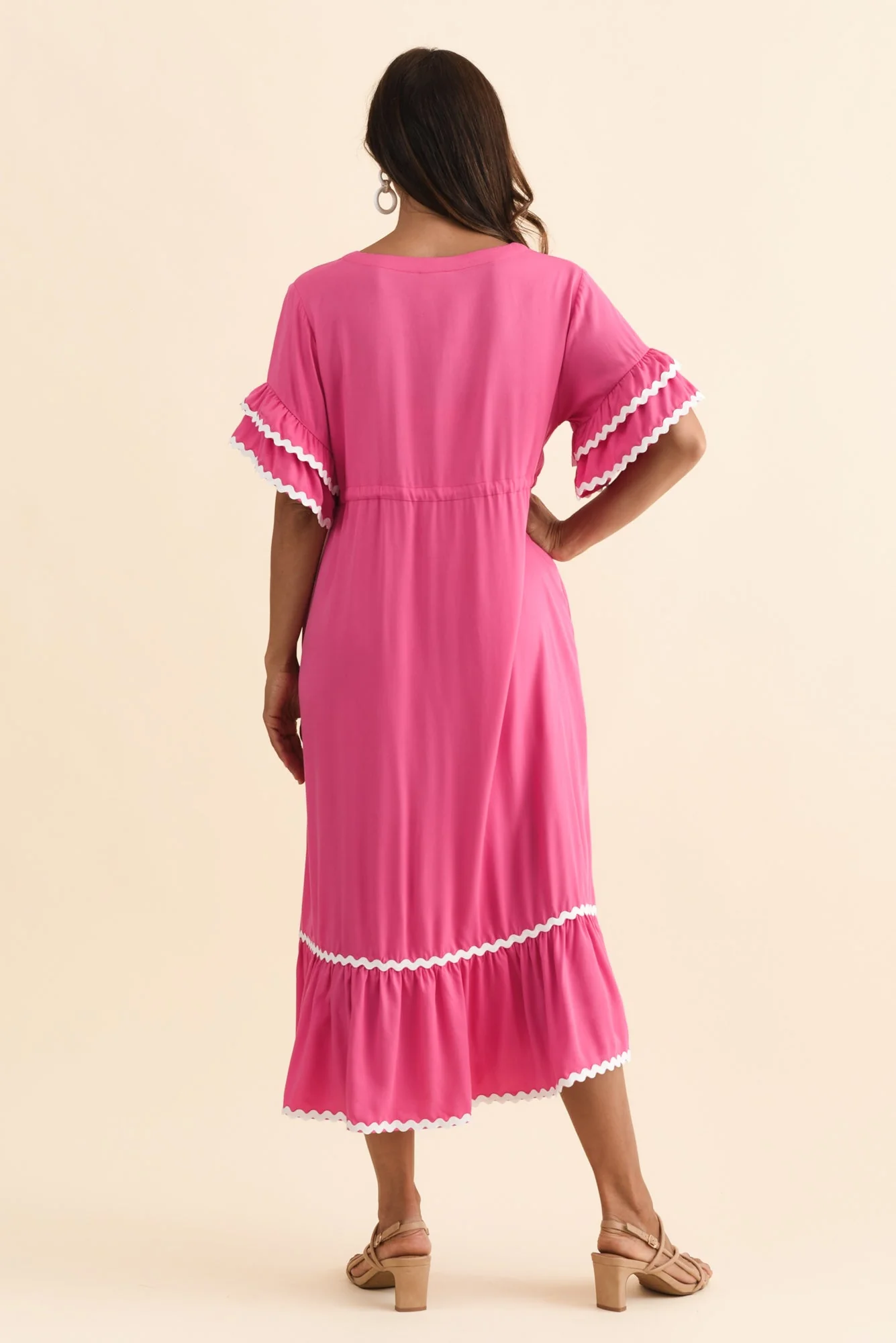 Rosemarie Pink Contrast Frill Dress - Image 4