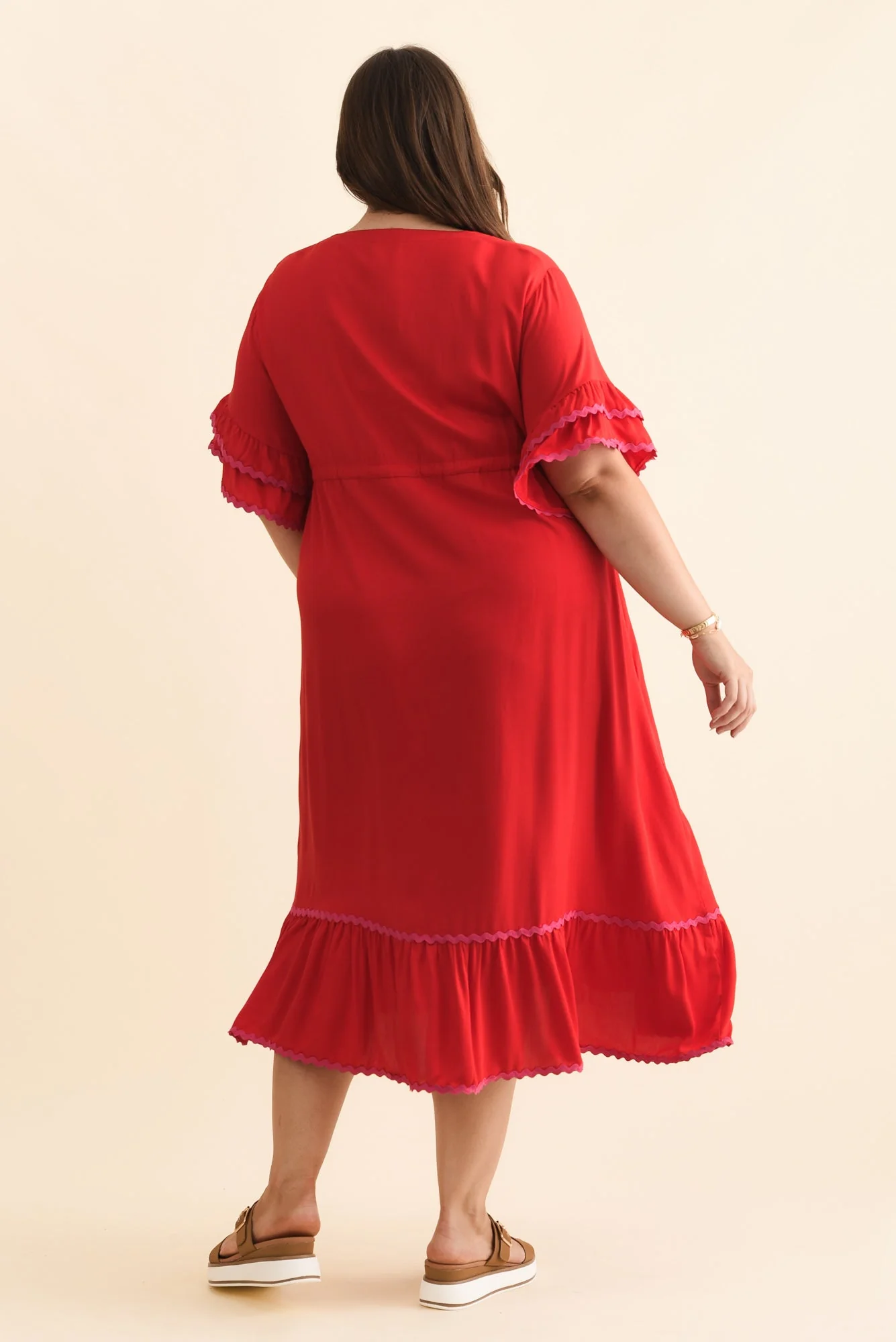 Rosemarie Red Contrast Frill Dress - Image 10