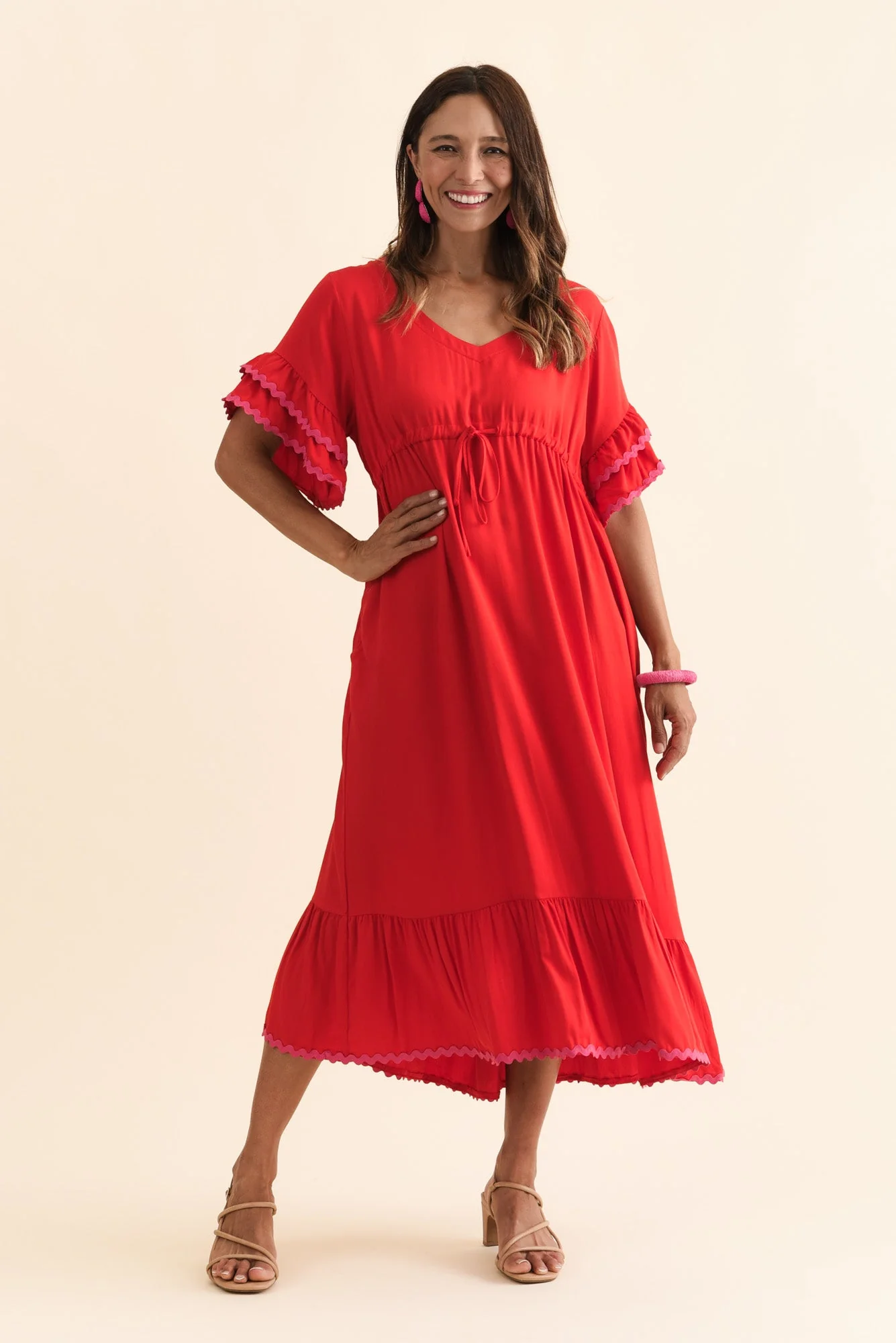 Rosemarie Red Contrast Frill Dress - Image 2