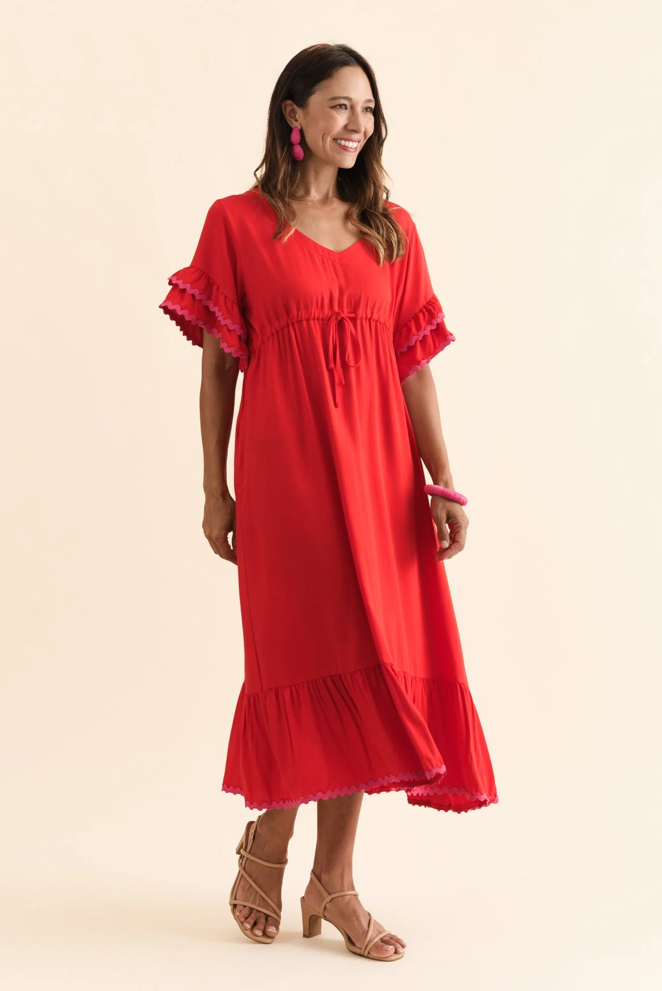 Rosemarie Red Contrast Frill Dress - Image 6