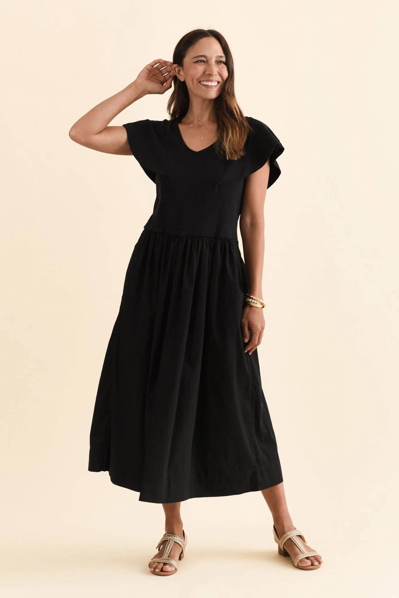Rosie Black Cotton Maxi Dress - Image 2