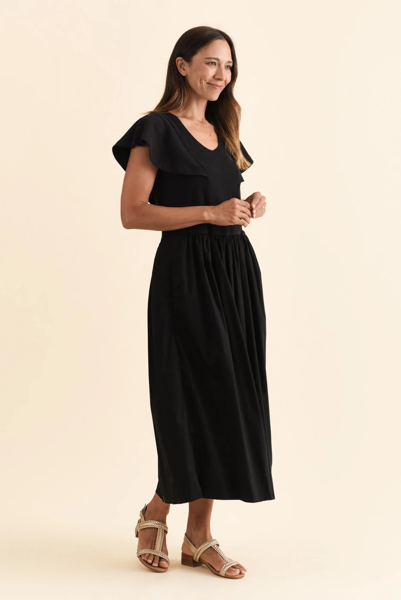 Rosie Black Cotton Maxi Dress - Image 3