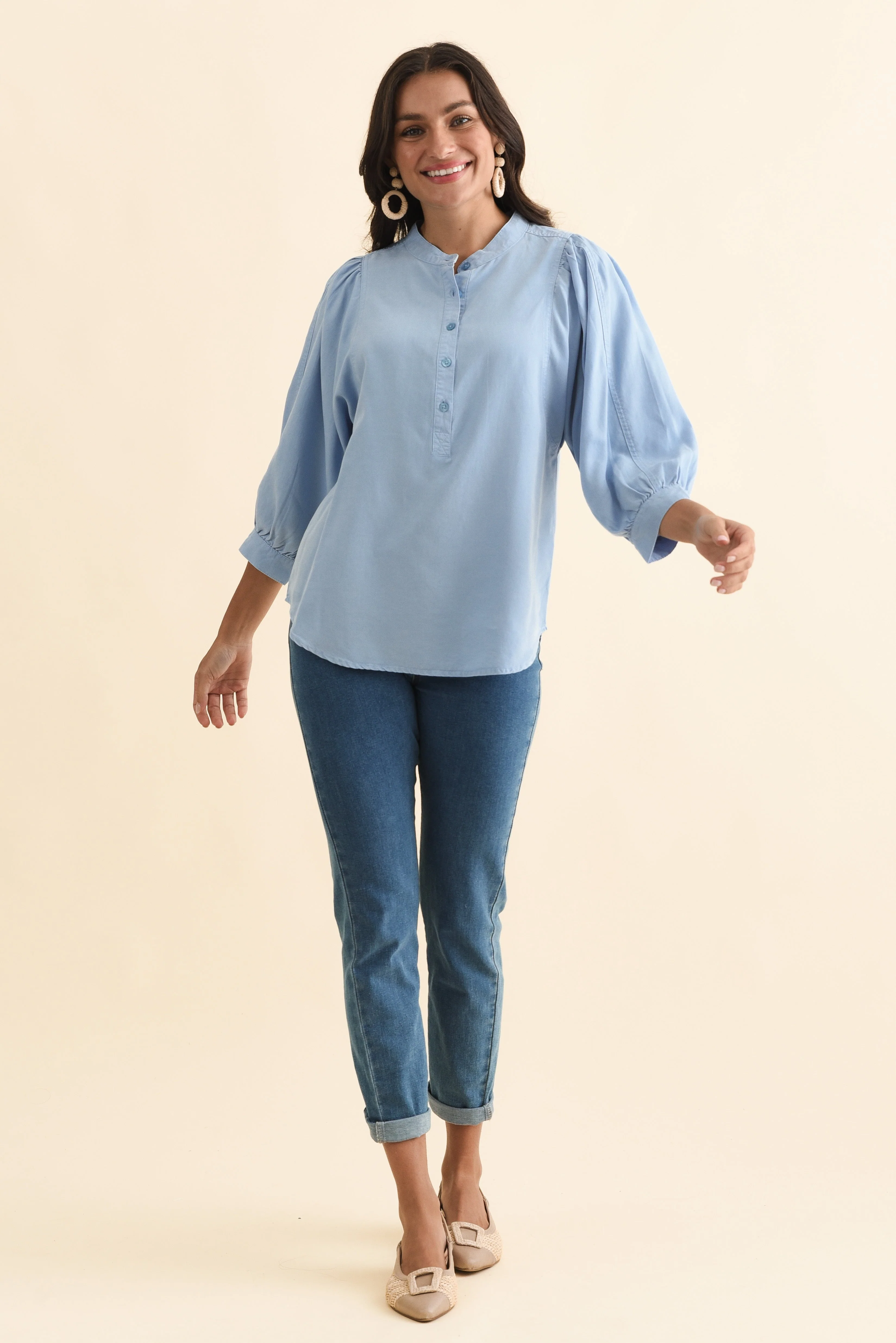 Rowan Blue Lyocell Puff Sleeve Shirt - Image 2