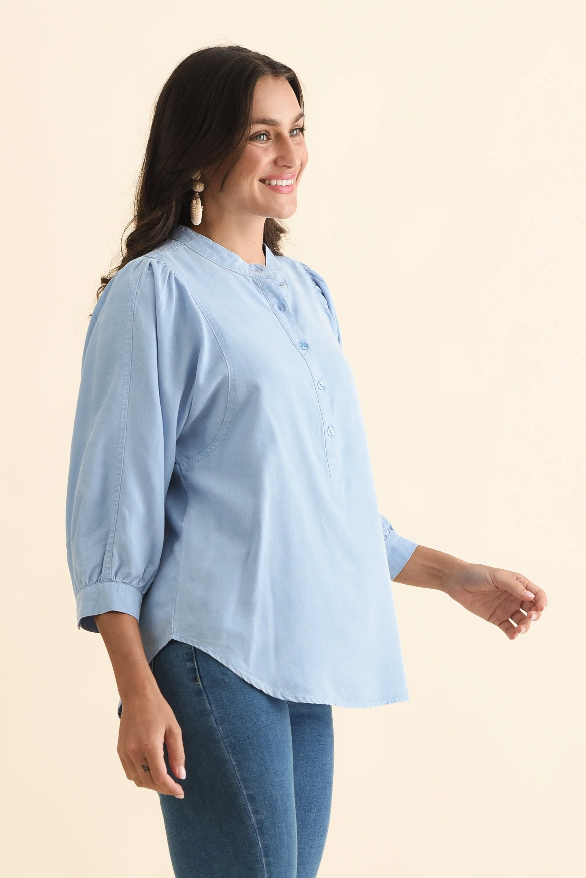 Rowan Blue Lyocell Puff Sleeve Shirt - Image 3