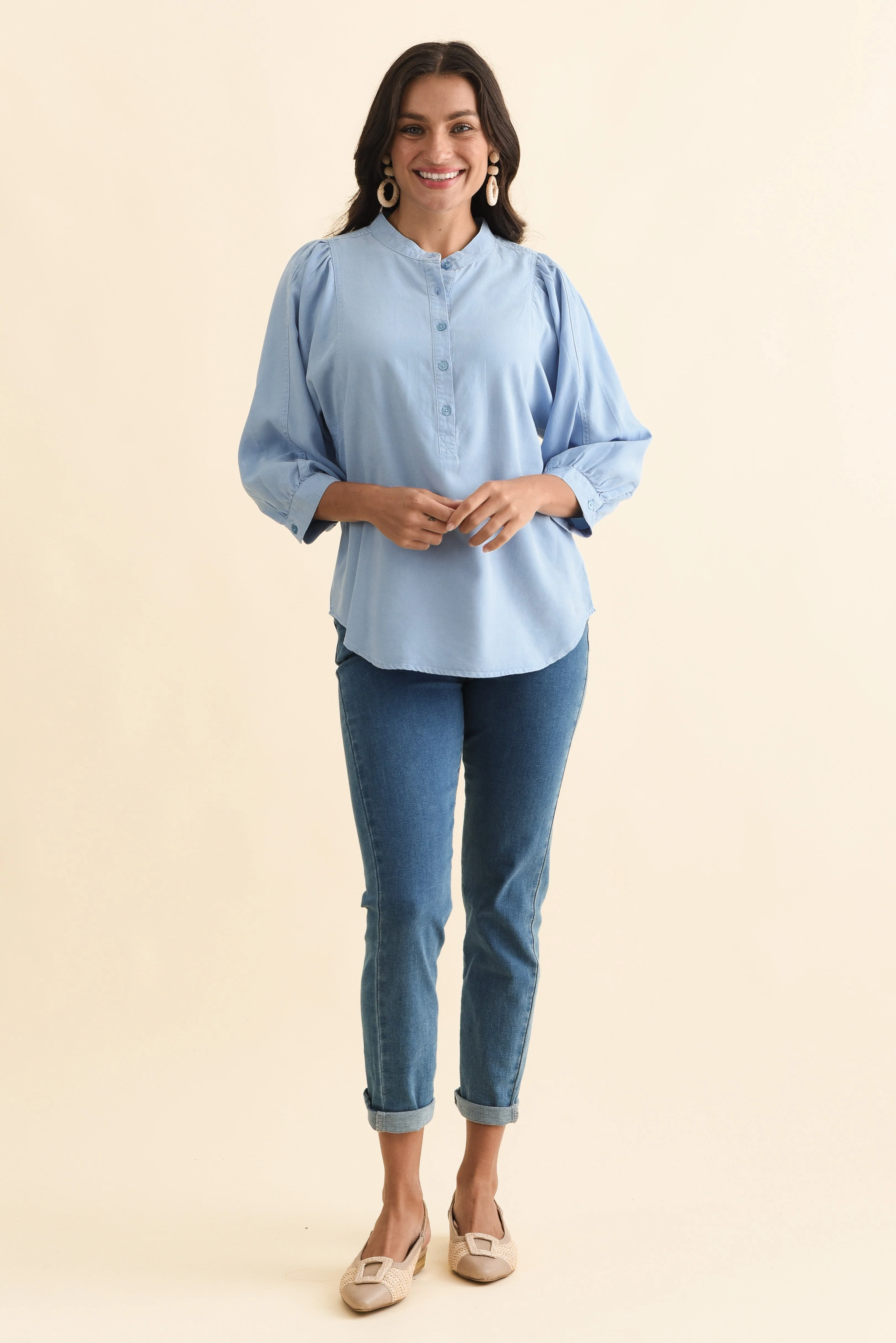 Rowan Blue Lyocell Puff Sleeve Shirt - Image 6