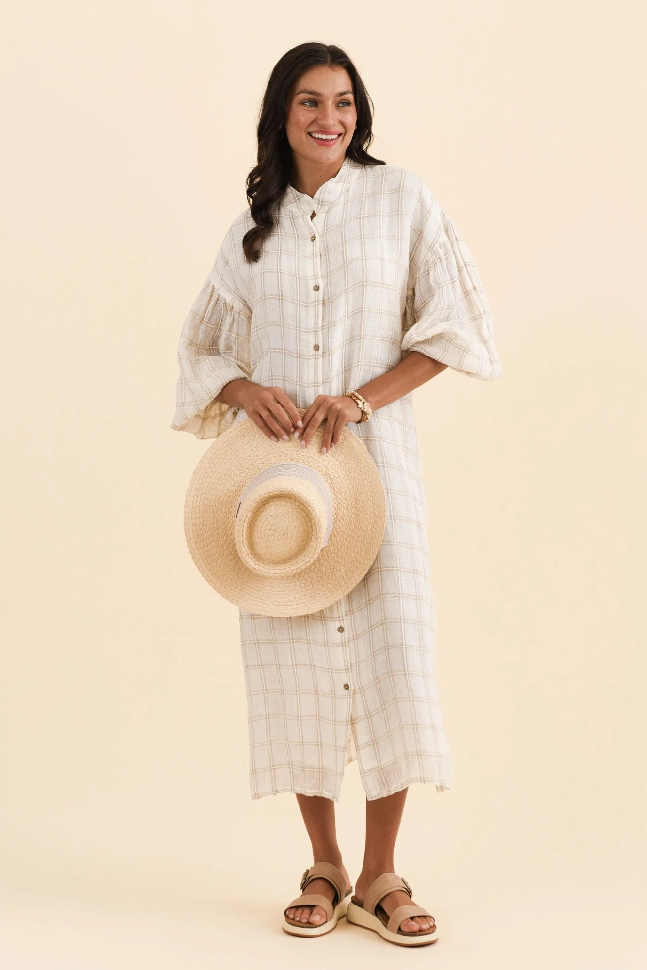 Rowena Ivory Check Linen Dress - Image 2
