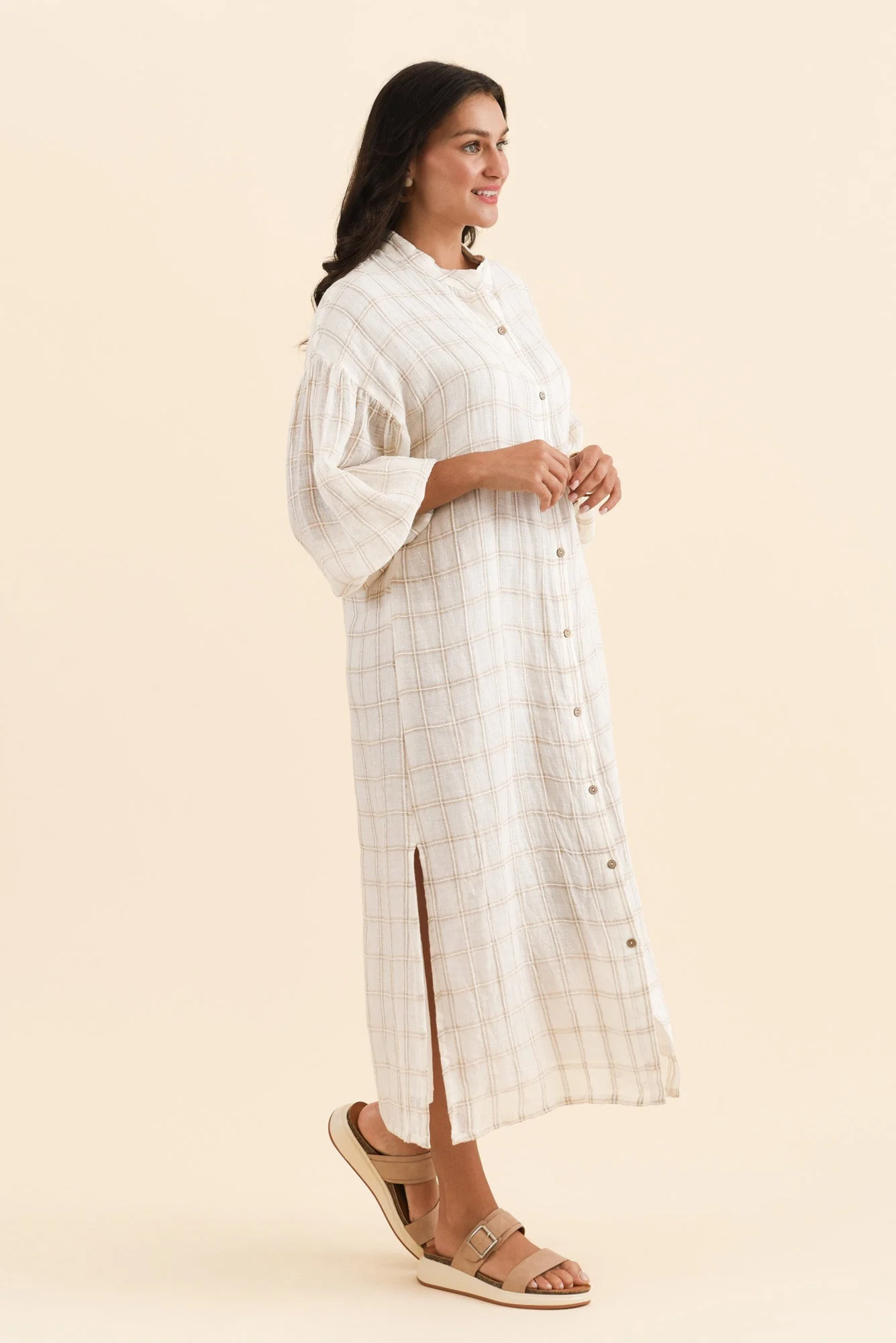 Rowena Ivory Check Linen Dress - Image 3
