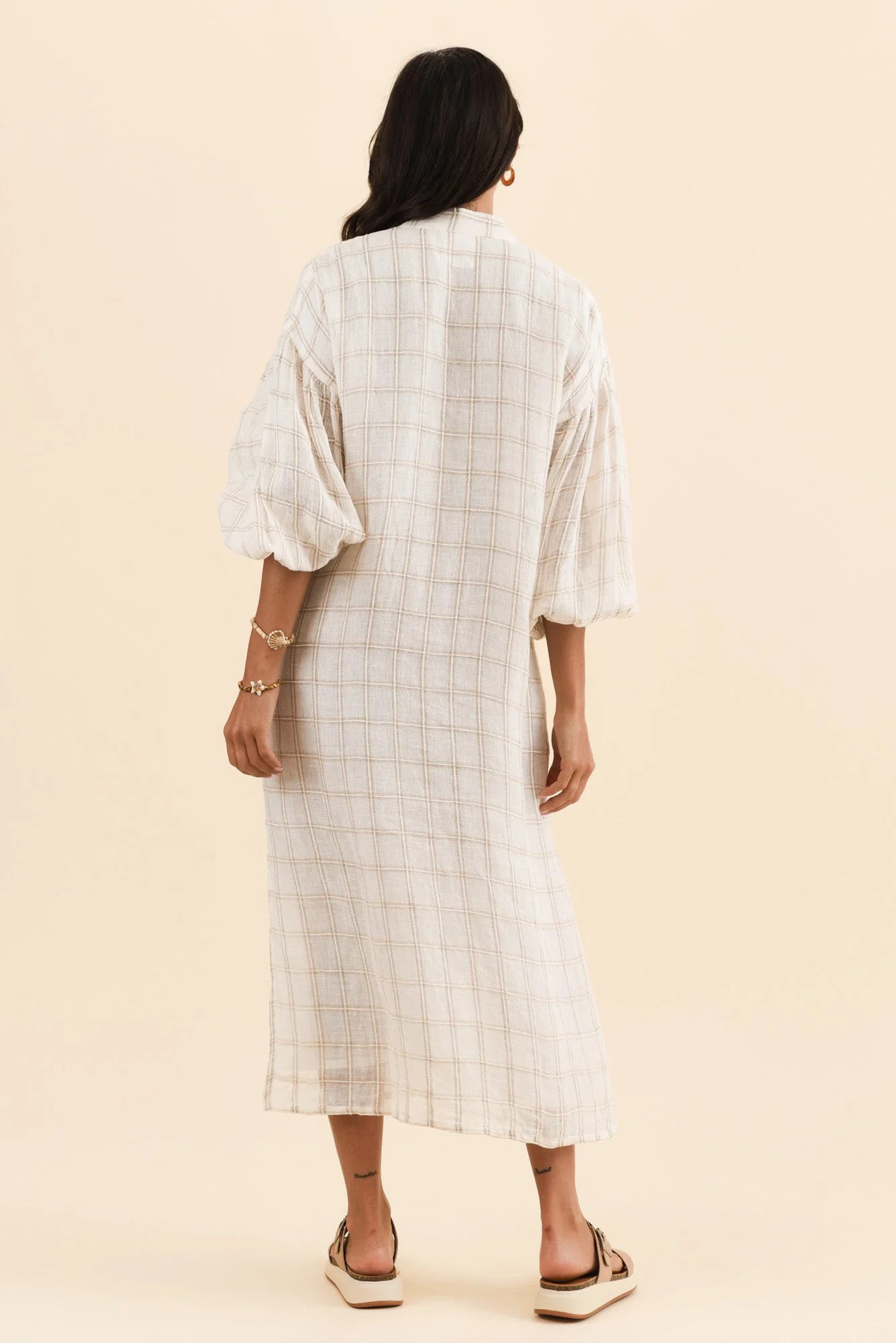Rowena Ivory Check Linen Dress - Image 4