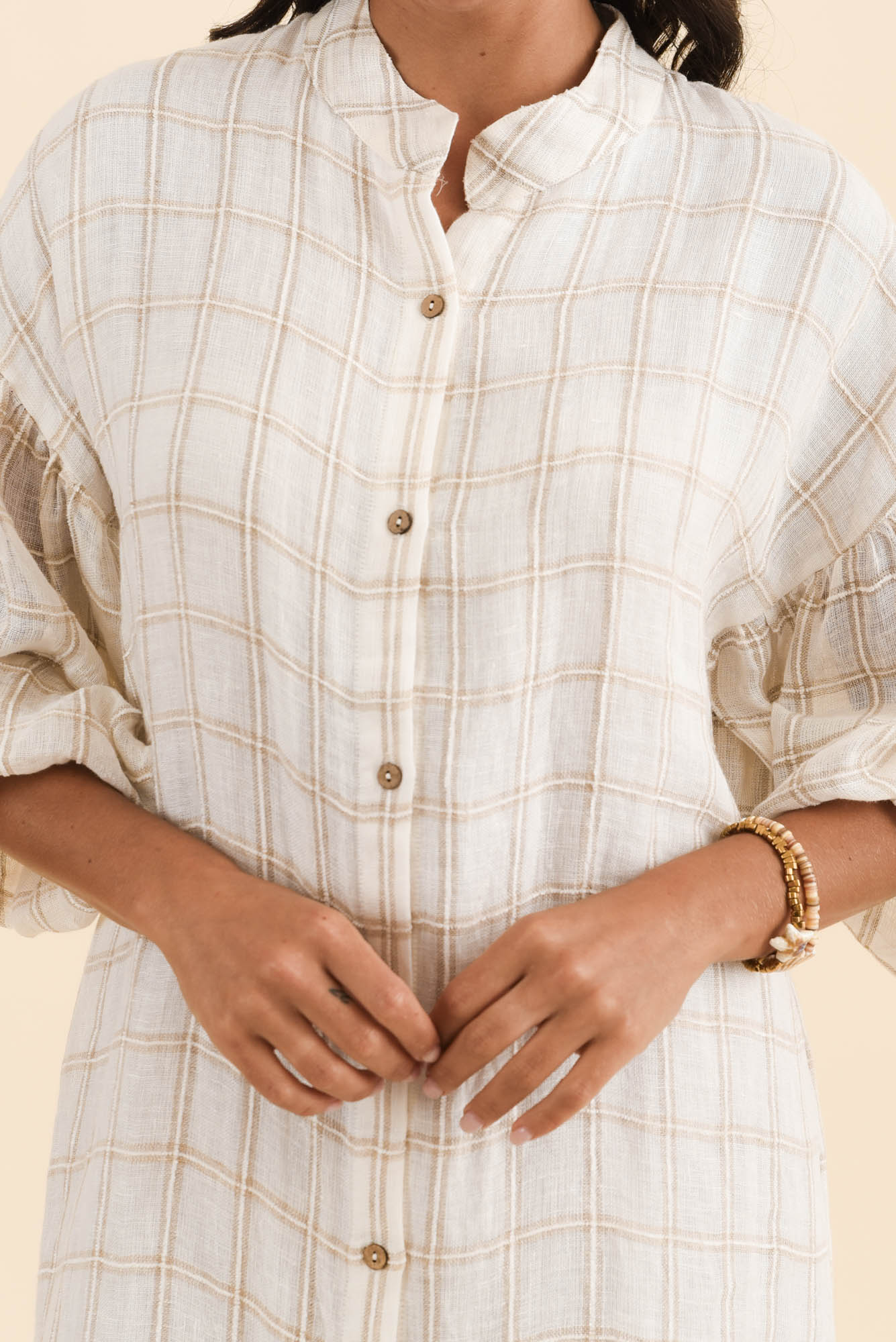 Rowena Ivory Check Linen Dress - Image 5