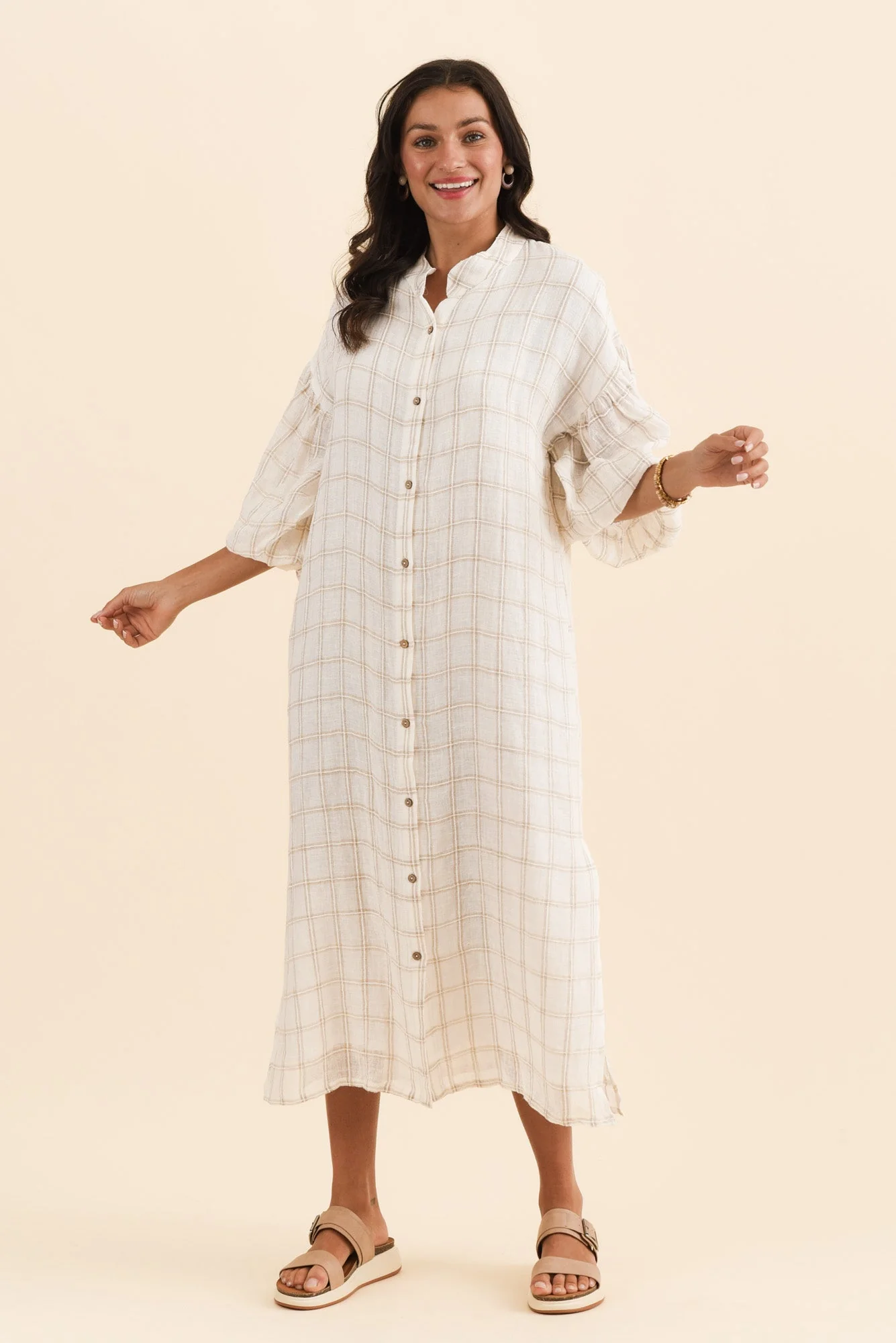 Rowena Ivory Check Linen Dress - Image 6
