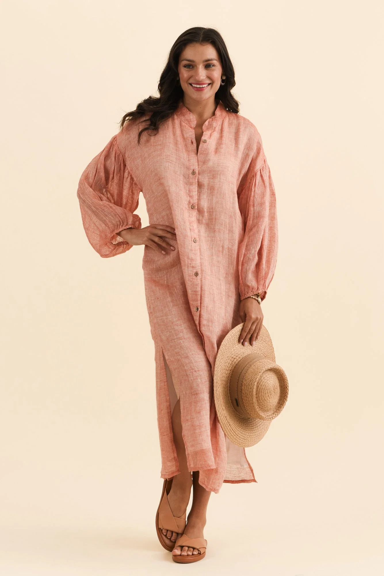 Rowena Orange Linen Dress - Image 2