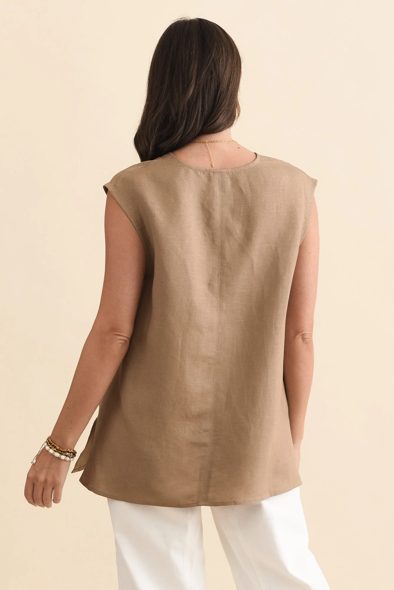 Roxie Mocha Linen Blend V Neck Tank - Image 4