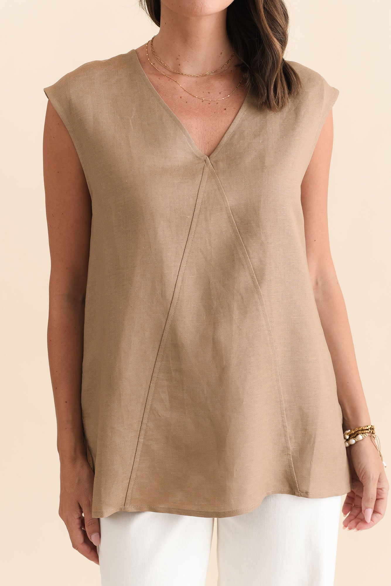 Roxie Mocha Linen Blend V Neck Tank - Image 5