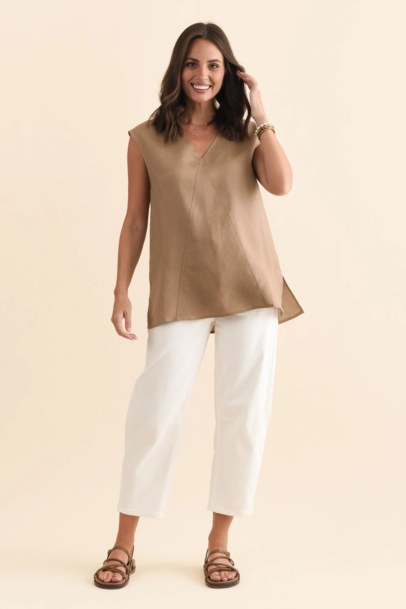 Roxie Mocha Linen Blend V Neck Tank - Image 6