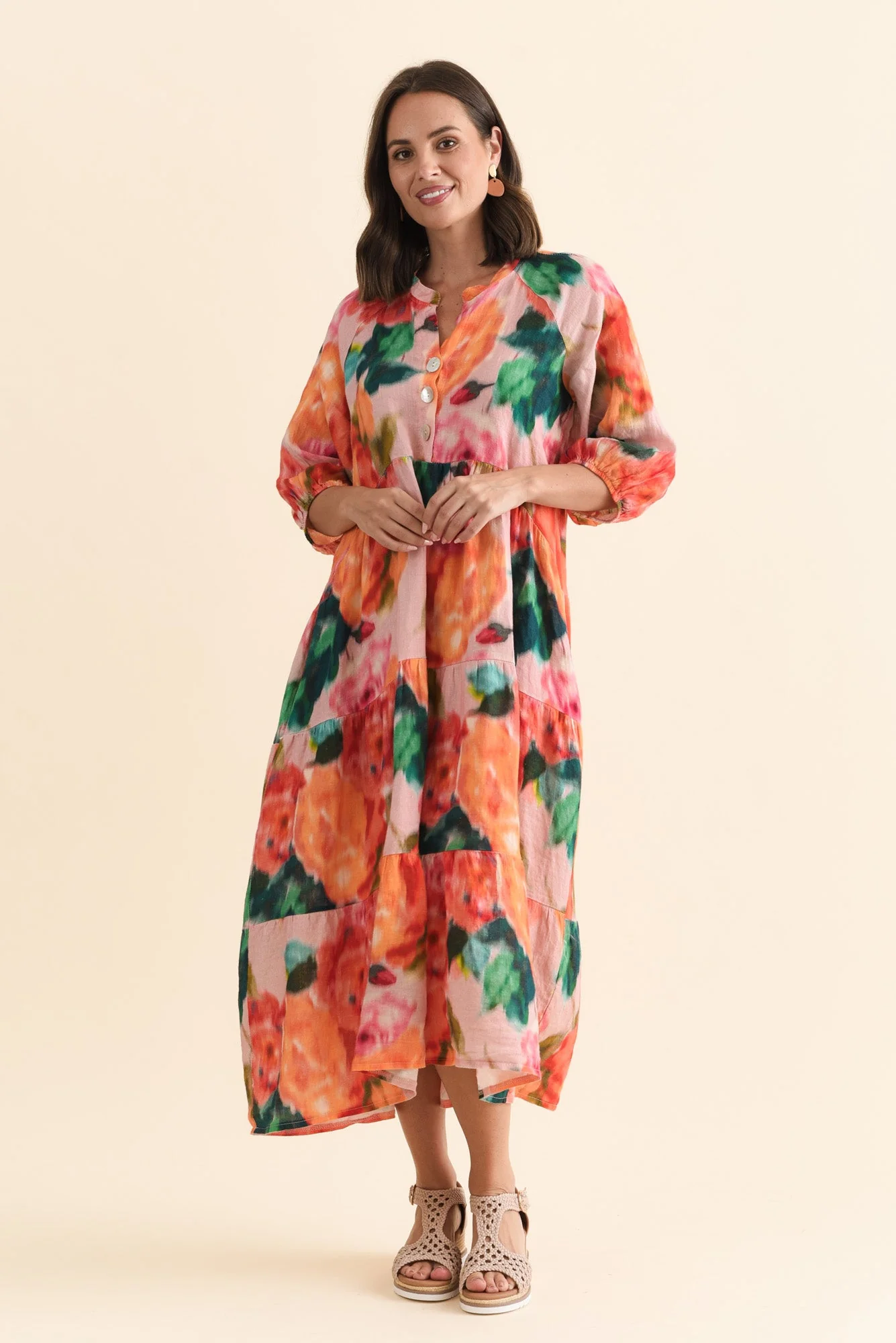 Ruthie Orange Floral Linen Button Dress - Image 2