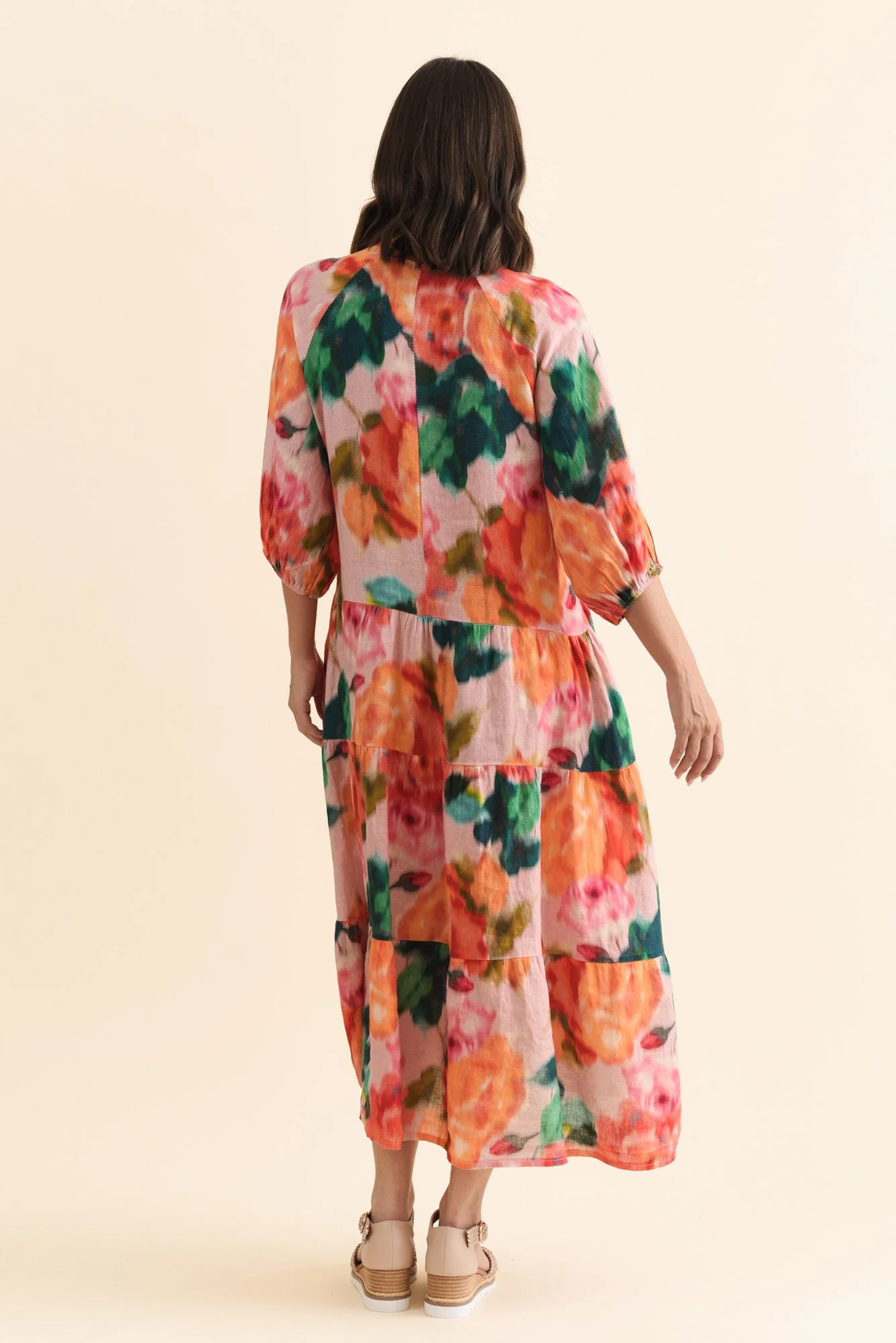 Ruthie Orange Floral Linen Button Dress - Image 4