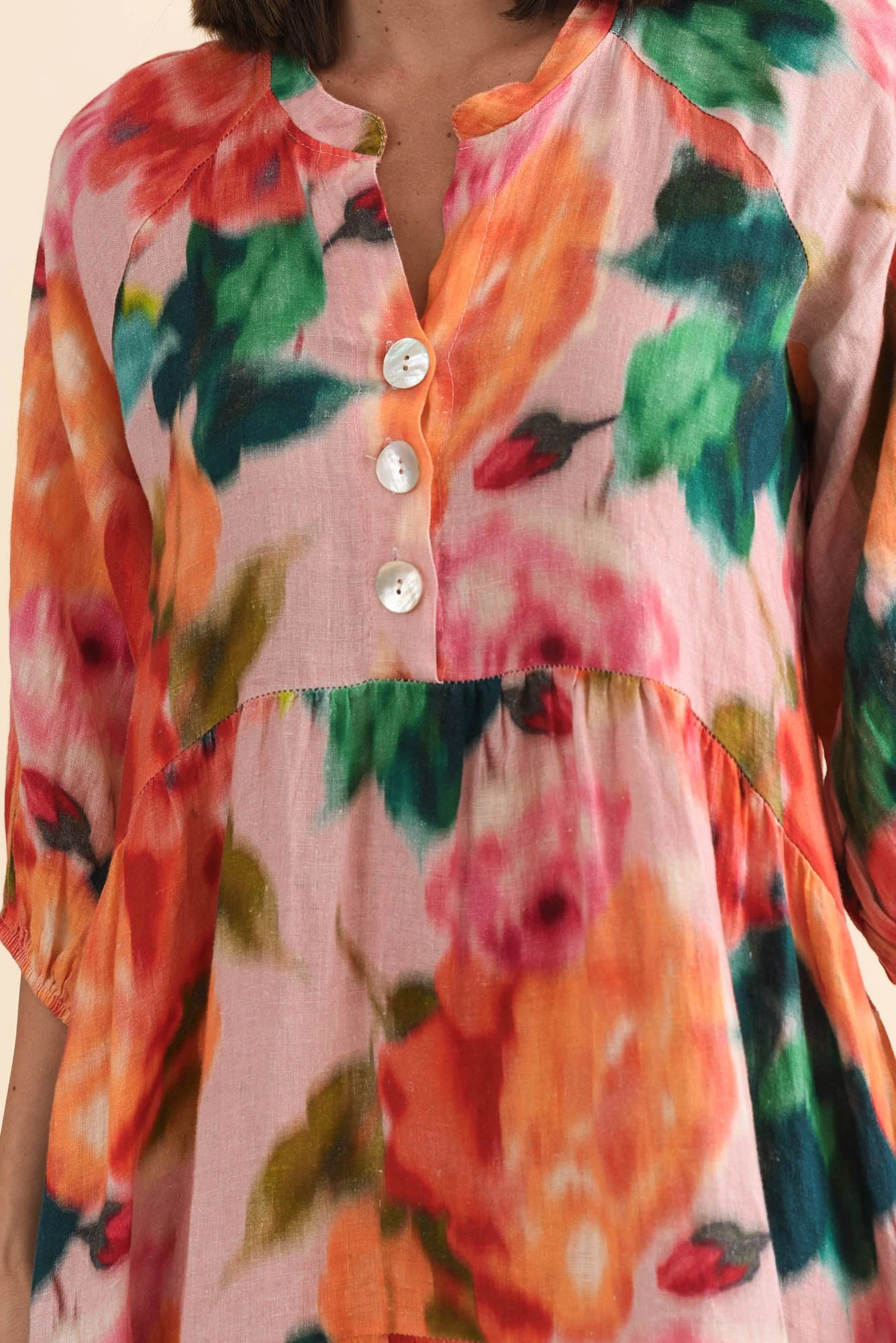 Ruthie Orange Floral Linen Button Dress - Image 5