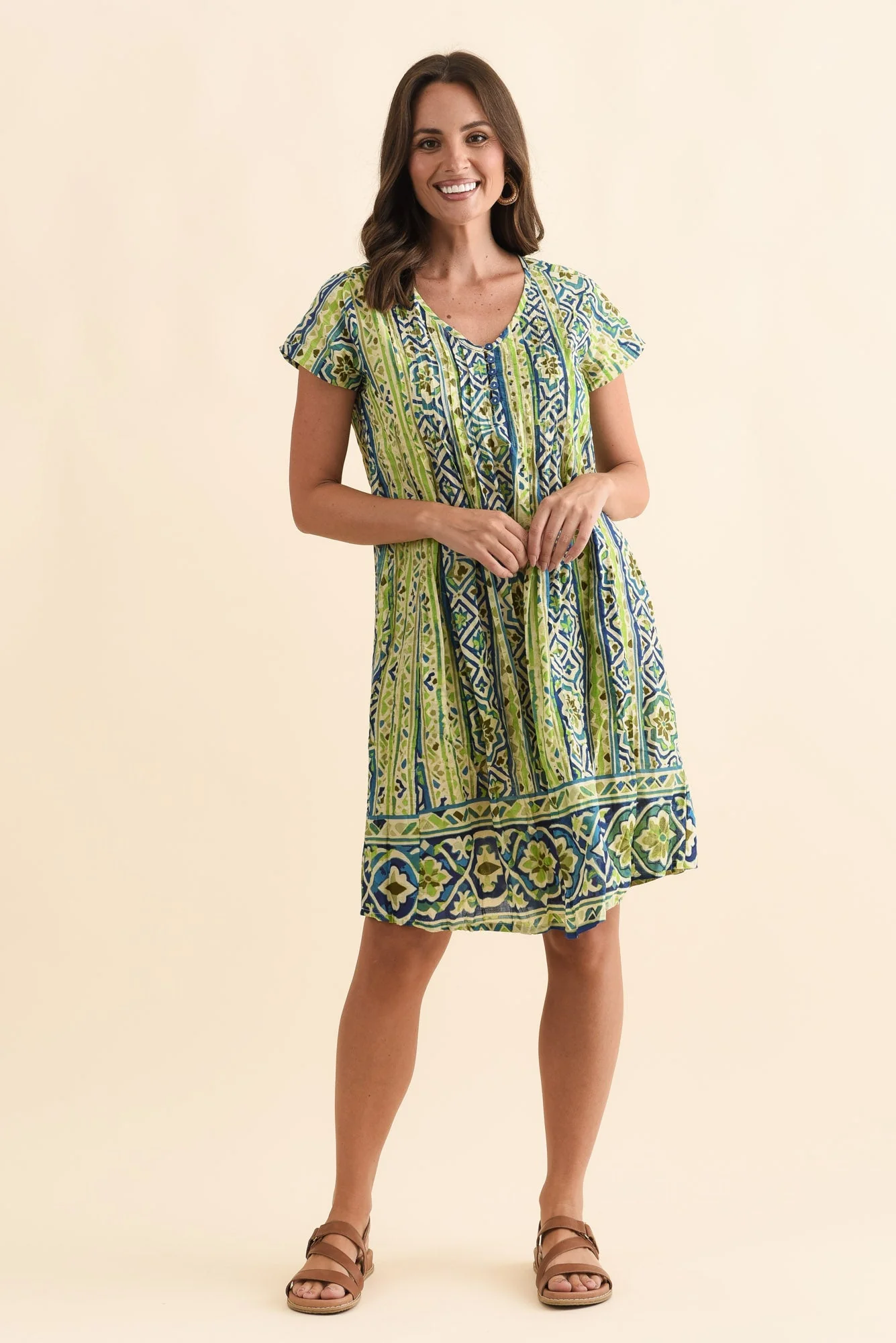 Sabina Blue Abstract Crinkle Cotton Dress - Image 2