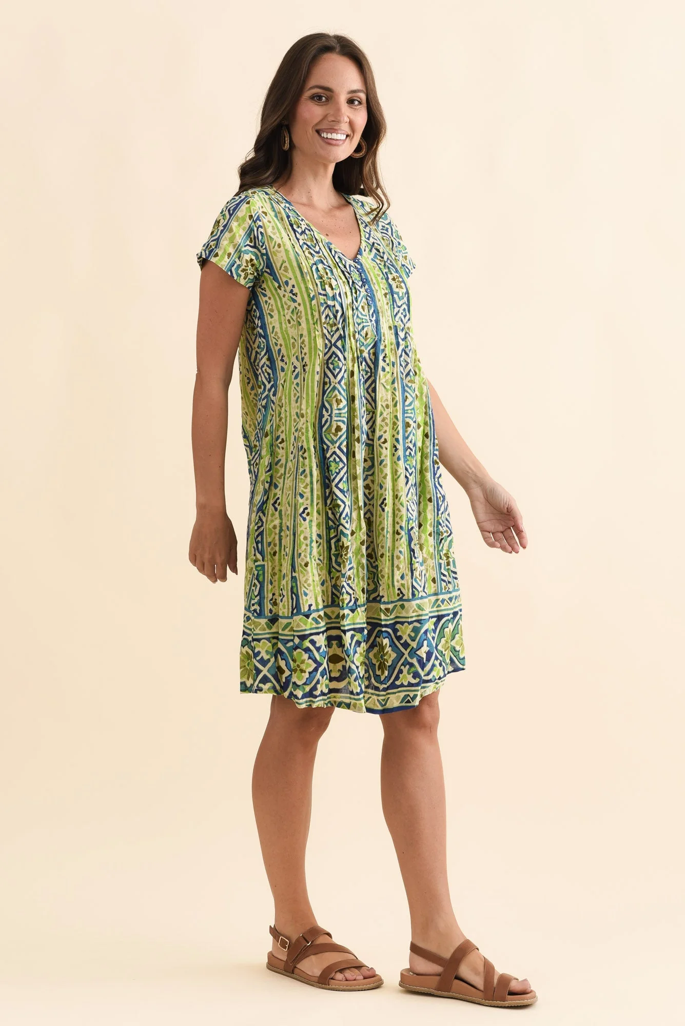 Sabina Blue Abstract Crinkle Cotton Dress - Image 3