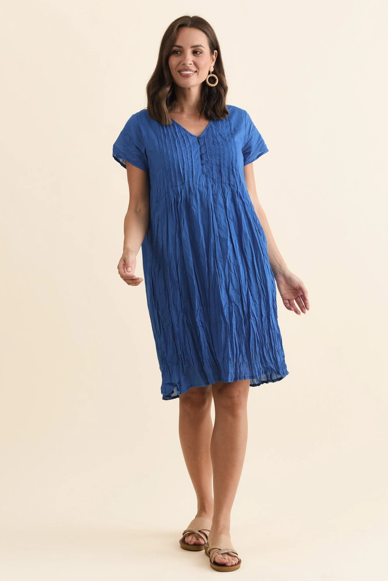 Sabina Blue Crinkle Cotton Dress - Image 3