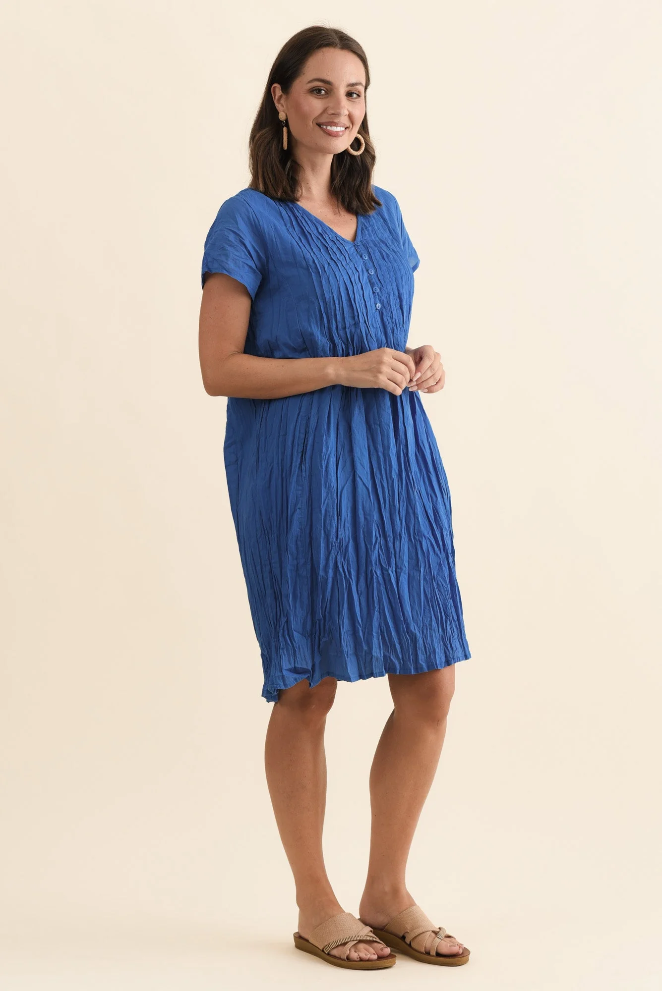 Sabina Blue Crinkle Cotton Dress - Image 4