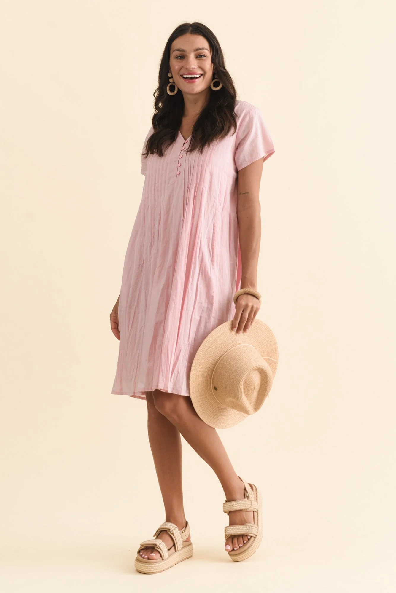 Sabina Blush Crinkle Cotton Dress - Image 2
