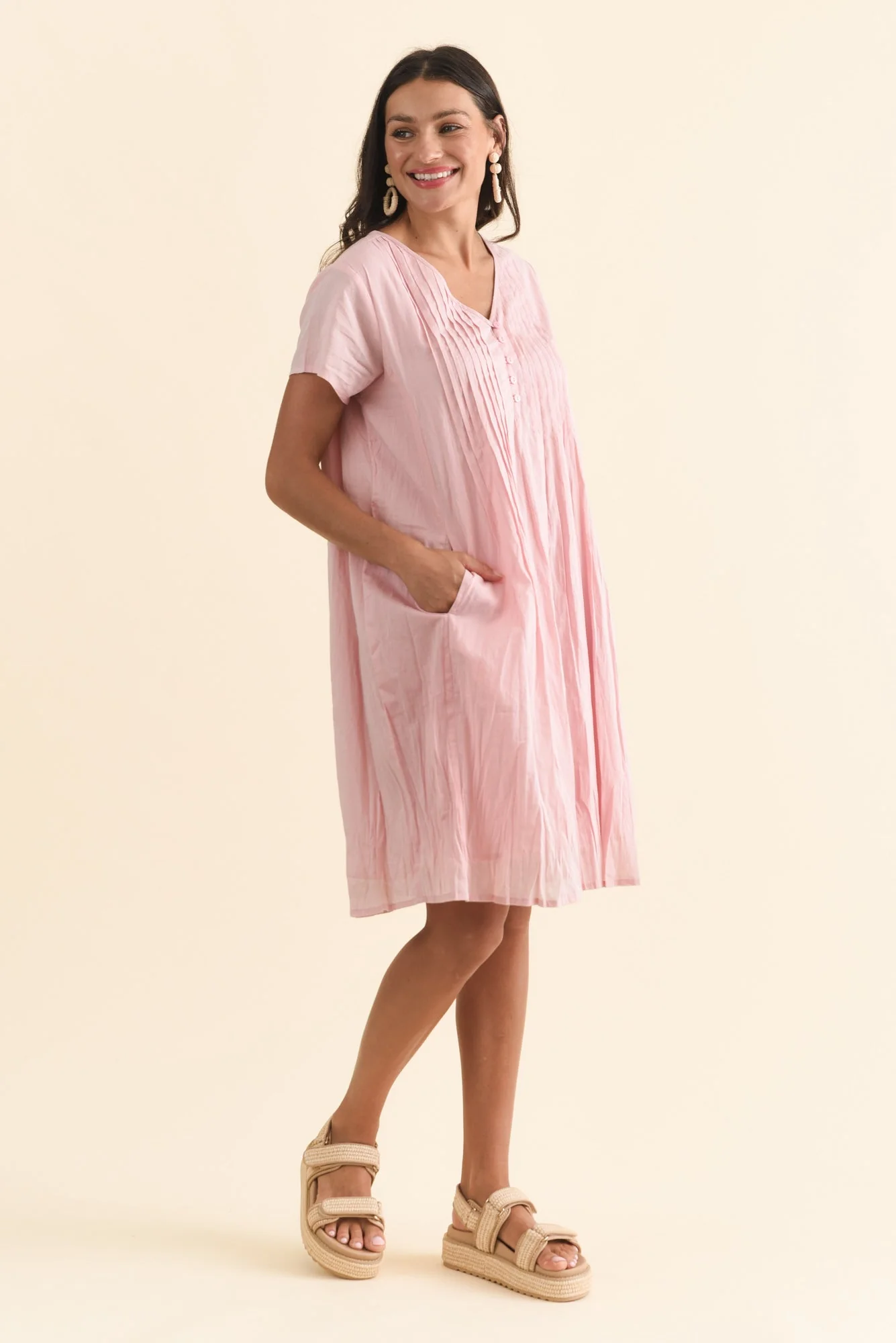 Sabina Blush Crinkle Cotton Dress - Image 3