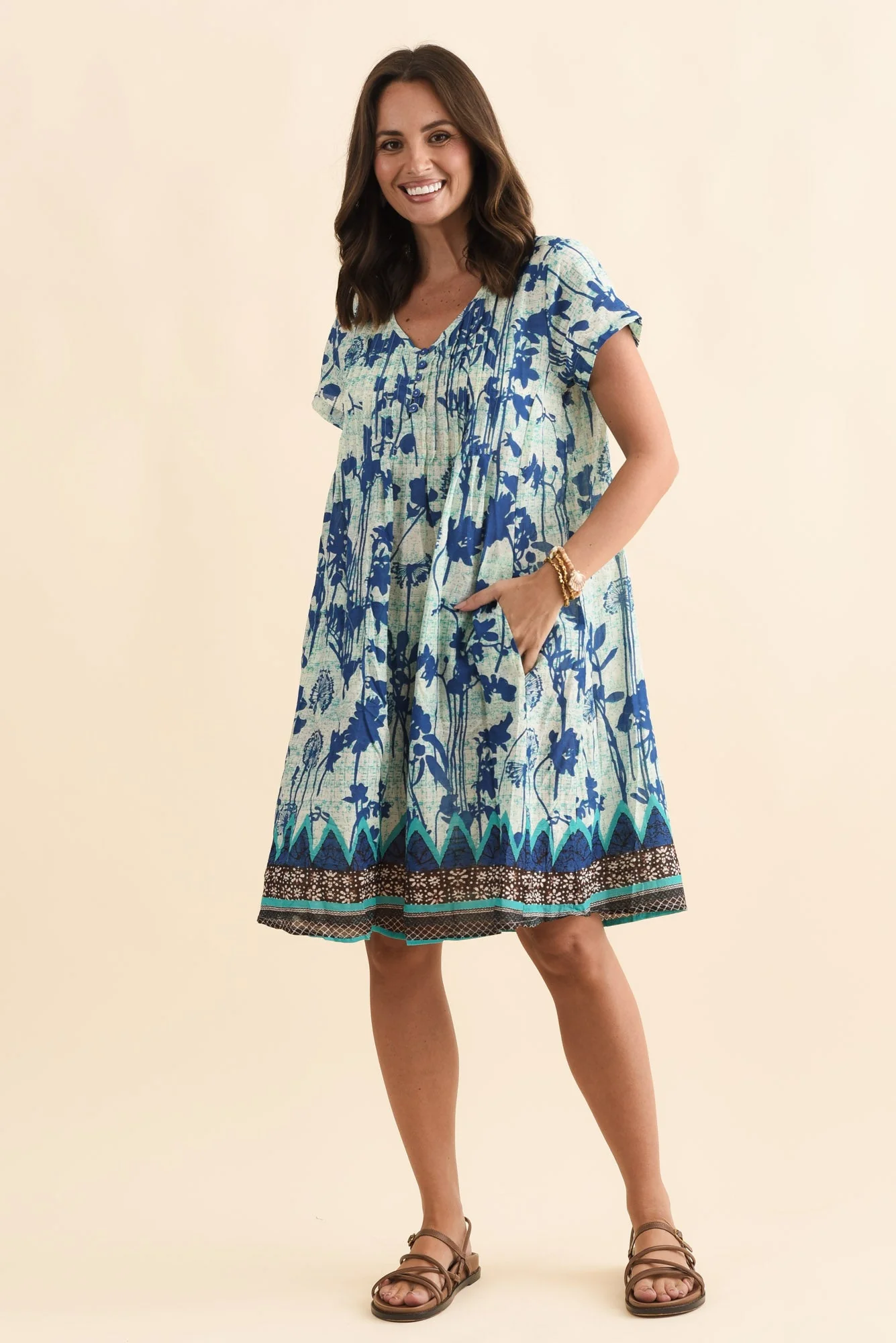 Sabina Cobalt Dandelion Crinkle Cotton Dress - Image 2