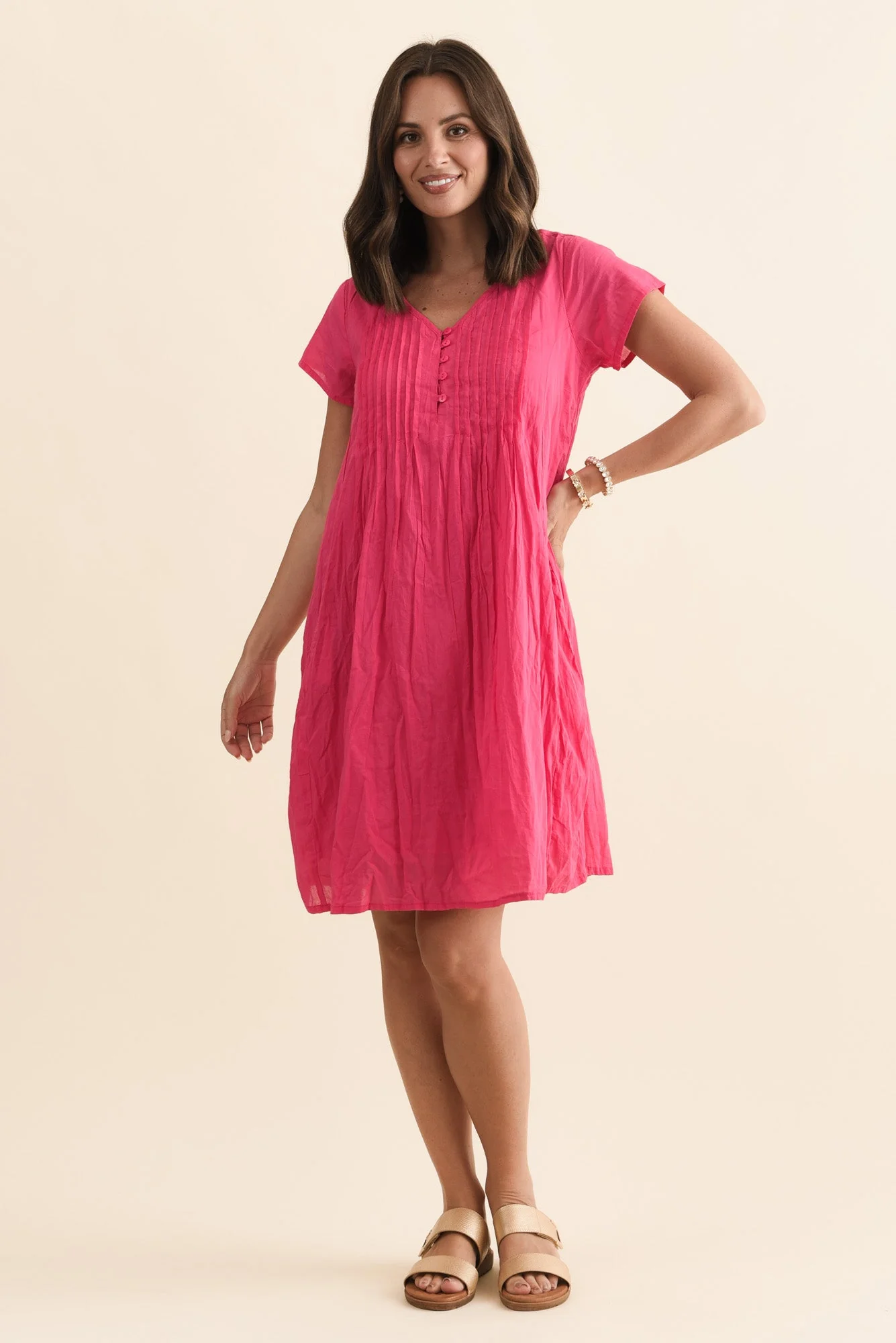 Sabina Fuchsia Crinkle Cotton Dress - Image 2