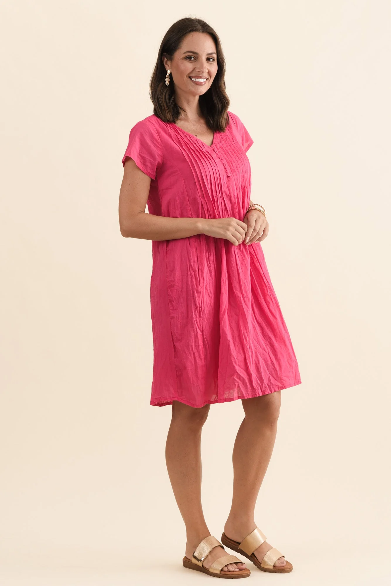 Sabina Fuchsia Crinkle Cotton Dress - Image 3